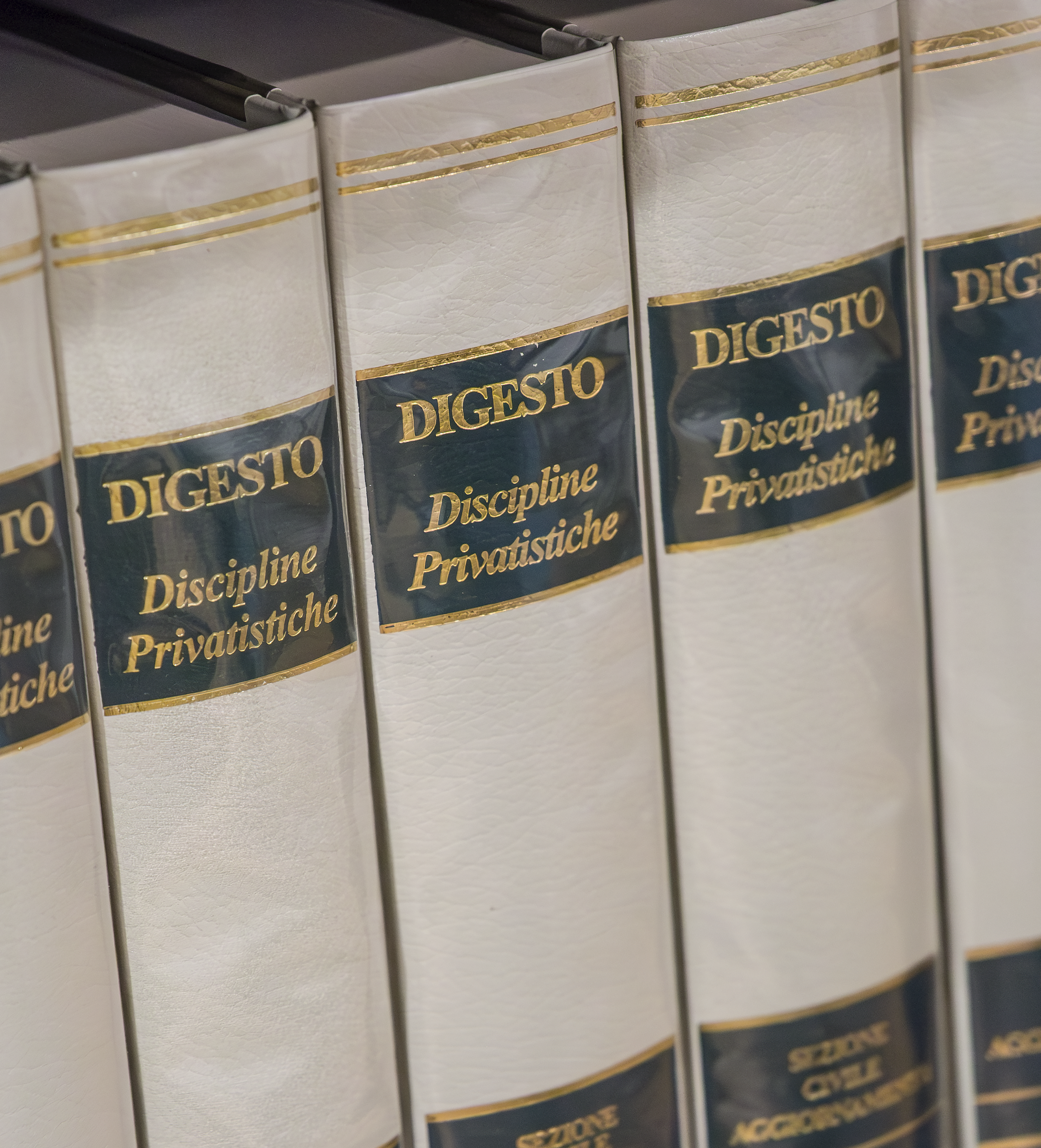 Preziosa collezione dello Studio Legale Santachiara & Partner della pubblicazione del Digesto, monumentale compilazione in 50 libri del diritto romano, promulgata dall'imperatore Giustiniano I nel 533 d.C. come parte del Corpus iuris civilis.