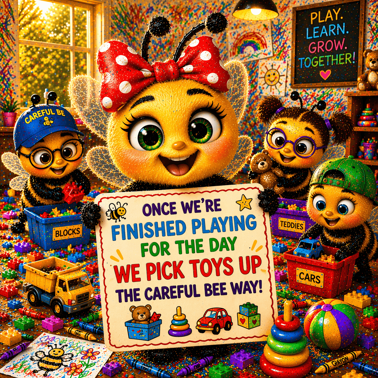 Kids song Picking Up Toys the Careful Be Way with Lucy the Careful Bee