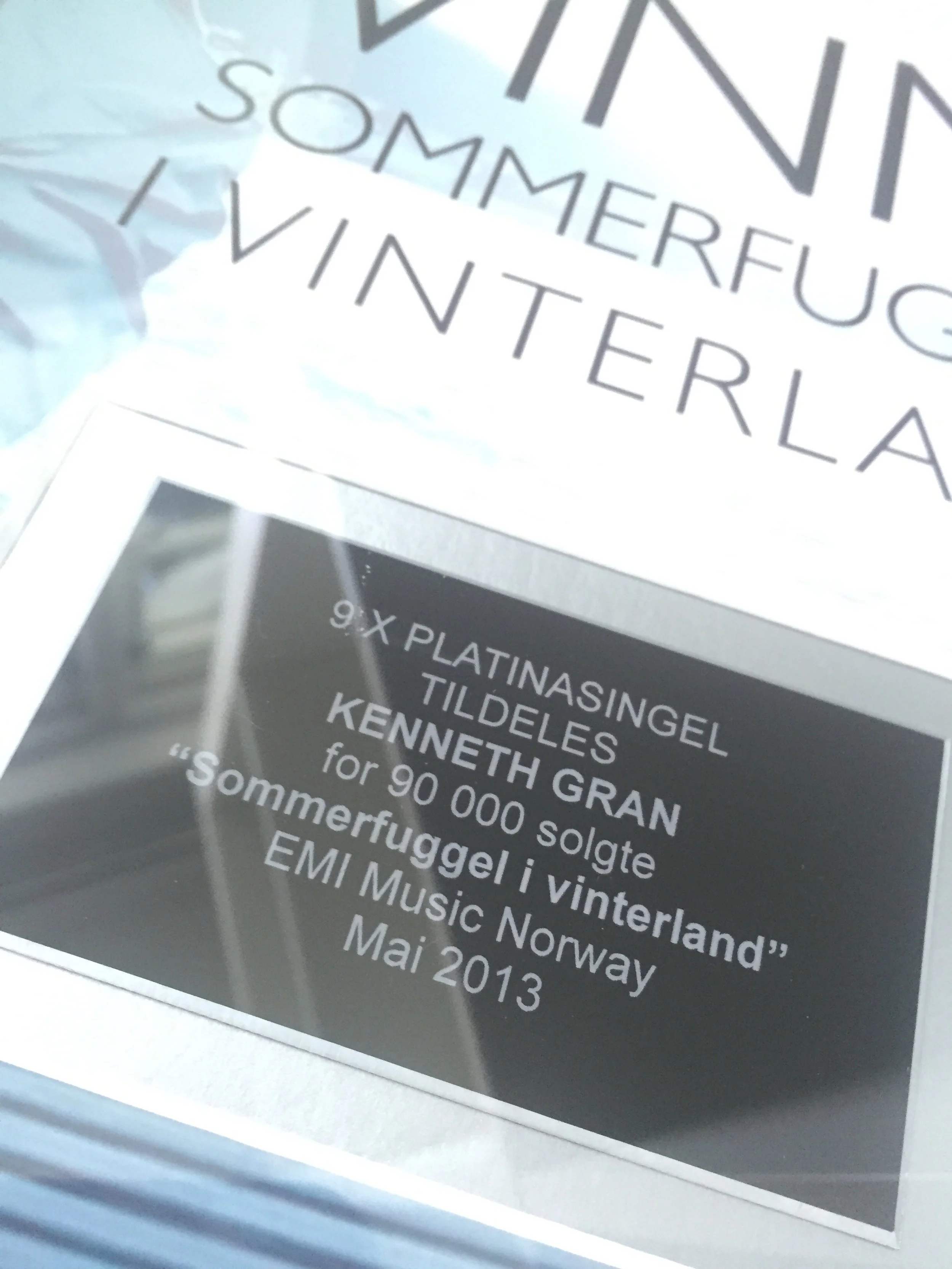 Platina for 90 000 solgte eksemplarer av 'Sommerfuggel i vinterland' med Vinni, utgitt av EMI Music Norway i og TV 2 med Hver gang vi møtes.