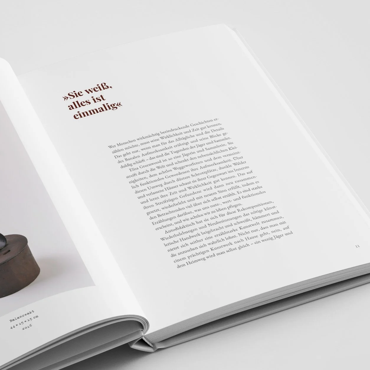 Innenseiten des Buches Dialog der Dinge von Elisa Greenwood, gestaltet von Klara Bleier