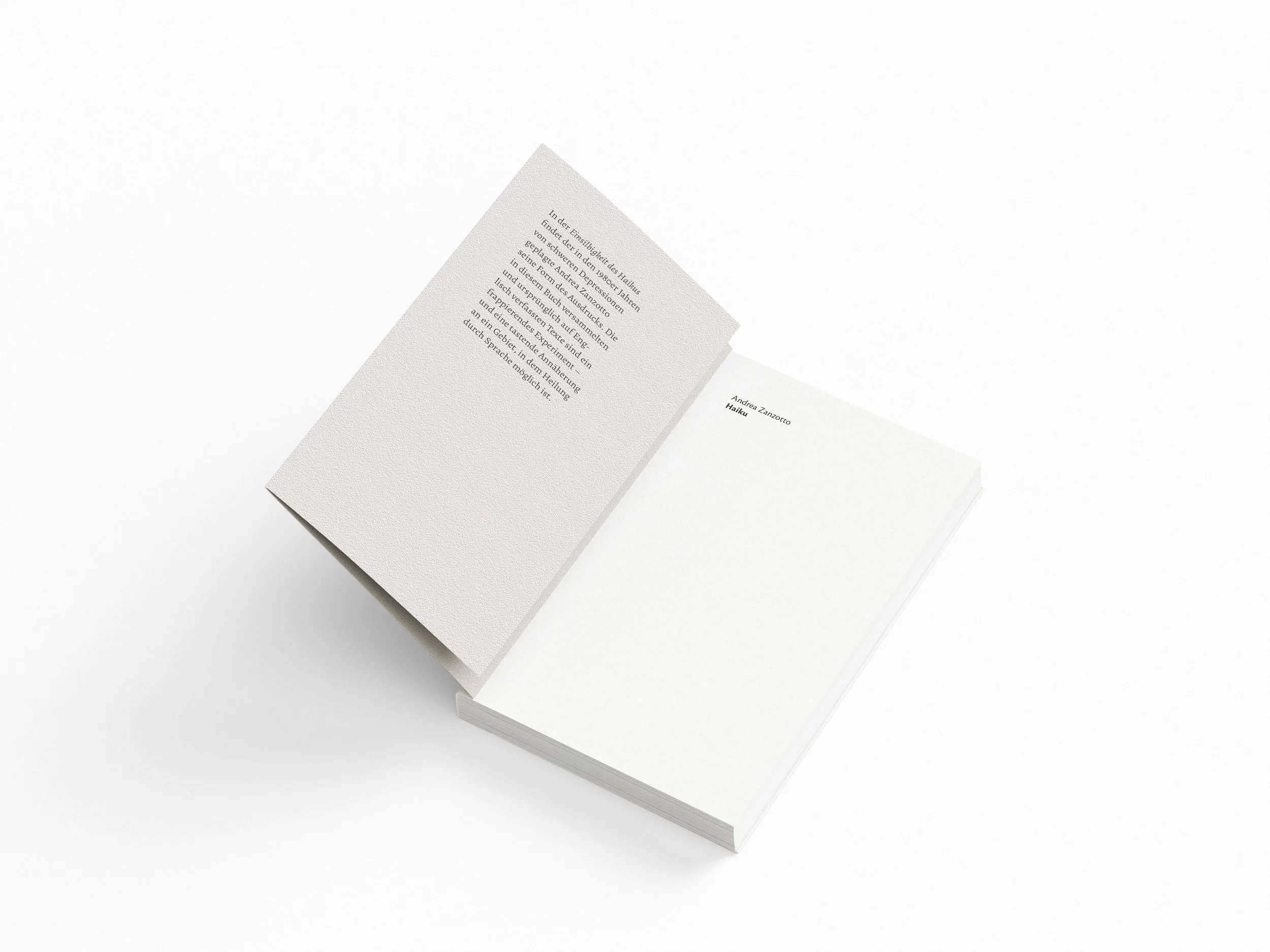 Innenlayout des Buches Haiku von Andrea Zanzotto, gestaltet von Klara Bleier