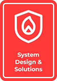 System Design & Solutions sign with a fire shield icon on top