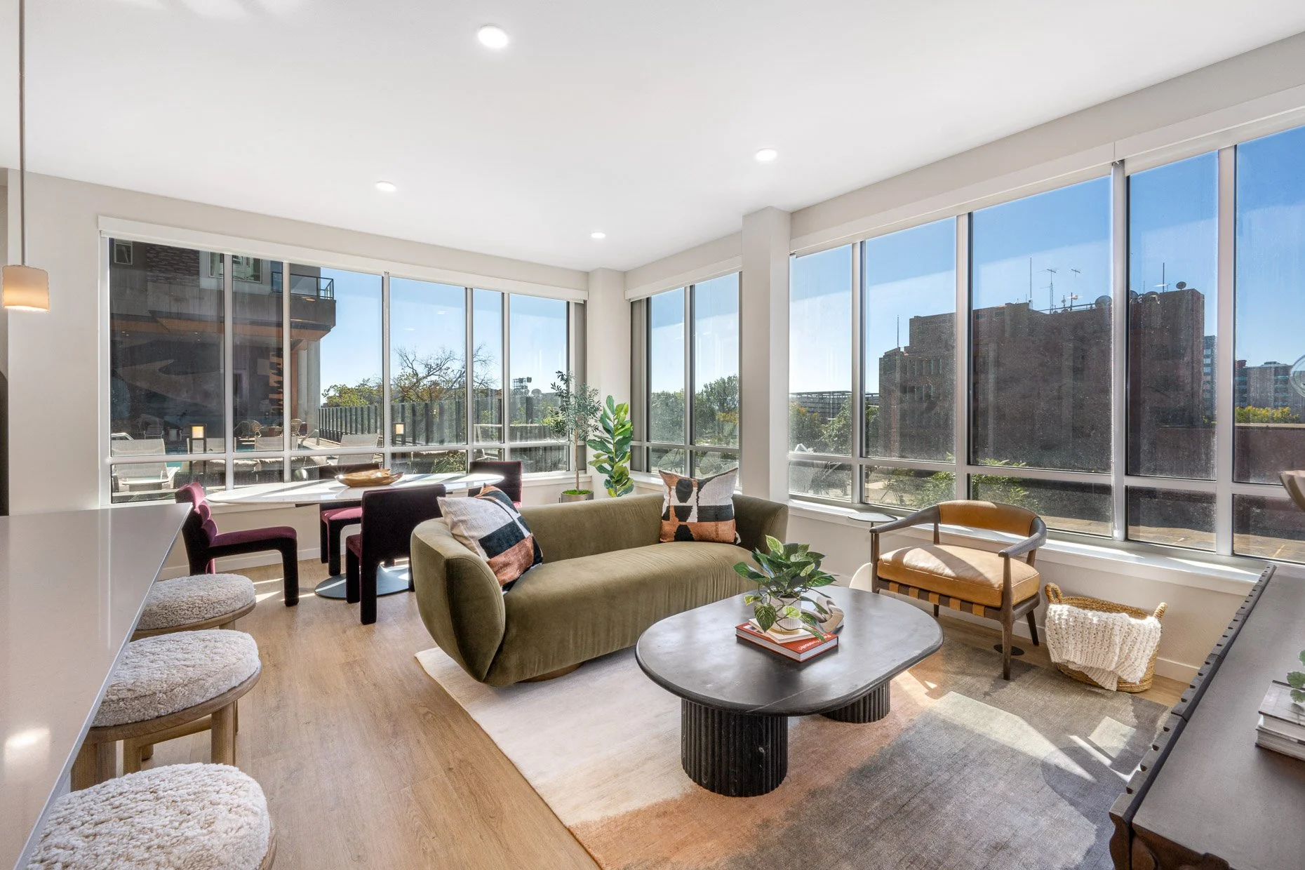 Model in new Governors Park apartment complex in central Denver