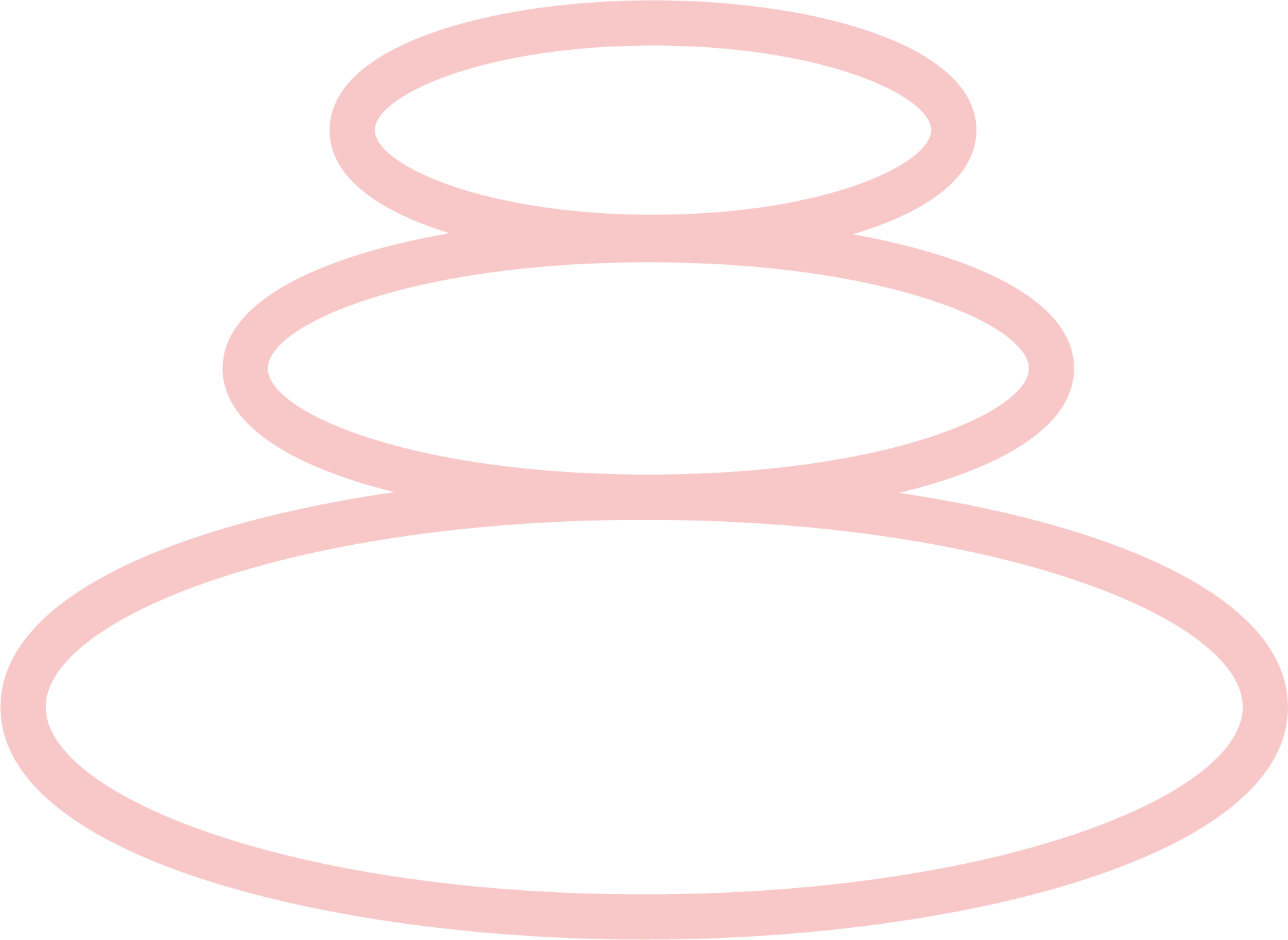 Pink outlined stones arranged vertically on a white background, decreasing in size from bottom to top.