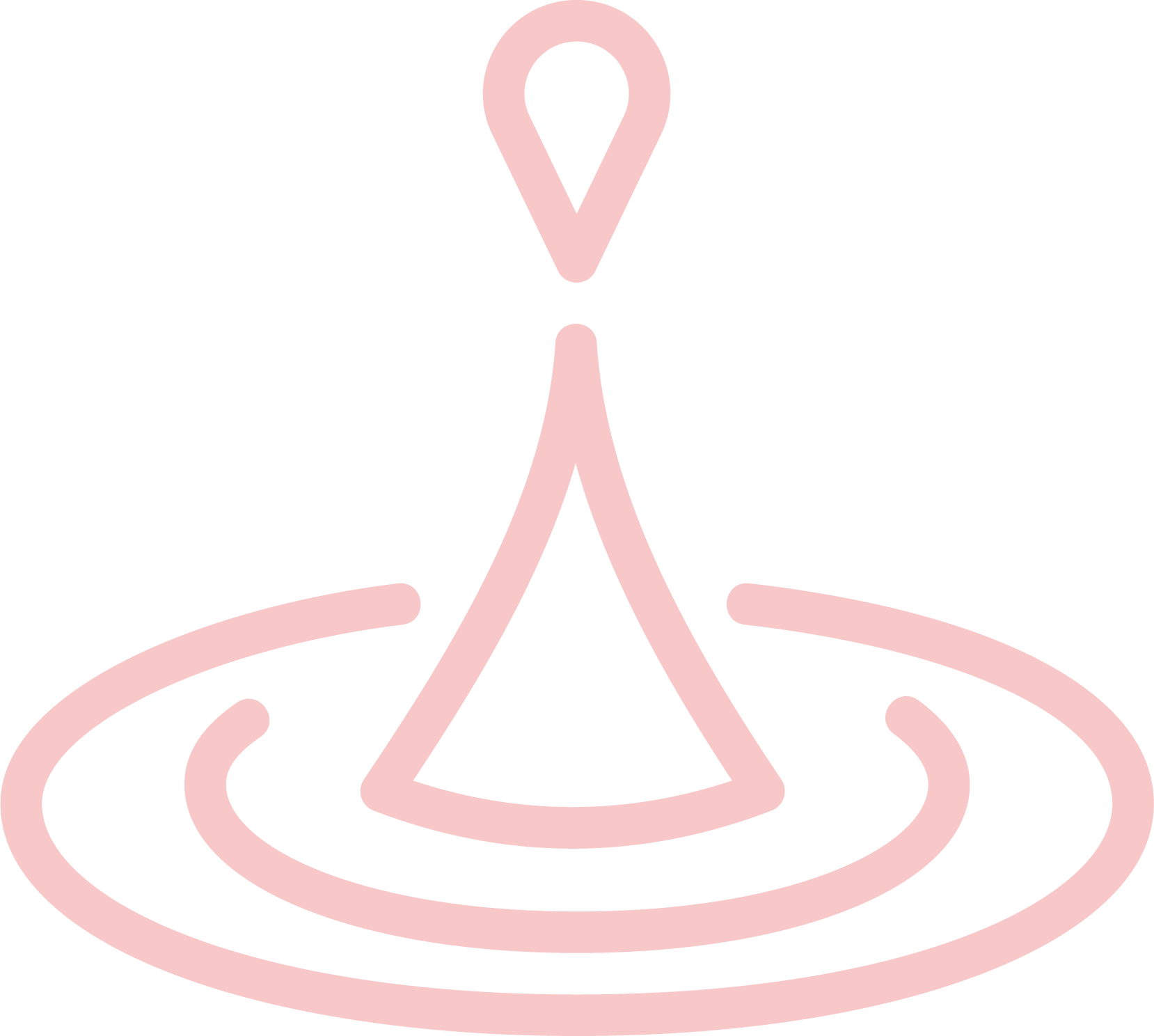 Minimalist pink line drawing of a water droplet impacting a surface, creating ripples.