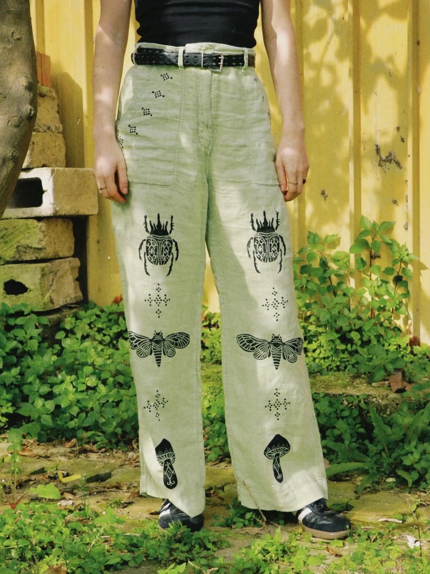 Upcycled pieces with some hand-printed forest magic ✨ 
Find then through the link in my bio 🪷