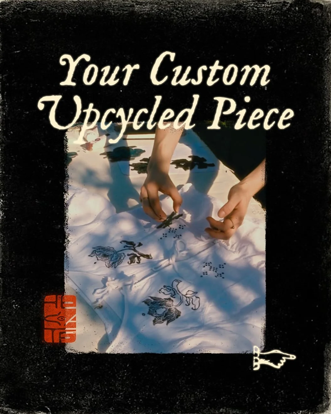 Looking for something truly unique? 🪲

I create custom upcycled pieces made just for you. Whether it&rsquo;s a clothing item you already own or something we find together on Vinted, I&rsquo;ll transform it into a unique design featuring a print of y