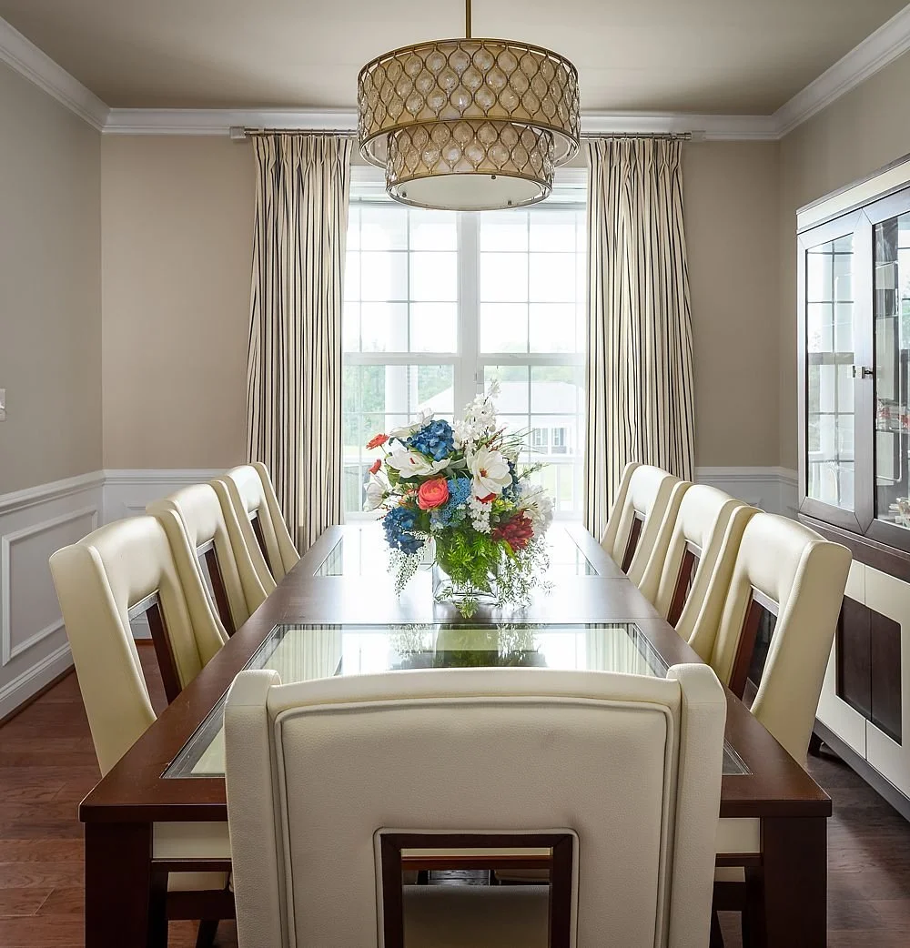A transitional dining room.