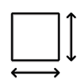 Simple line drawing of a square with arrows indicating height and width