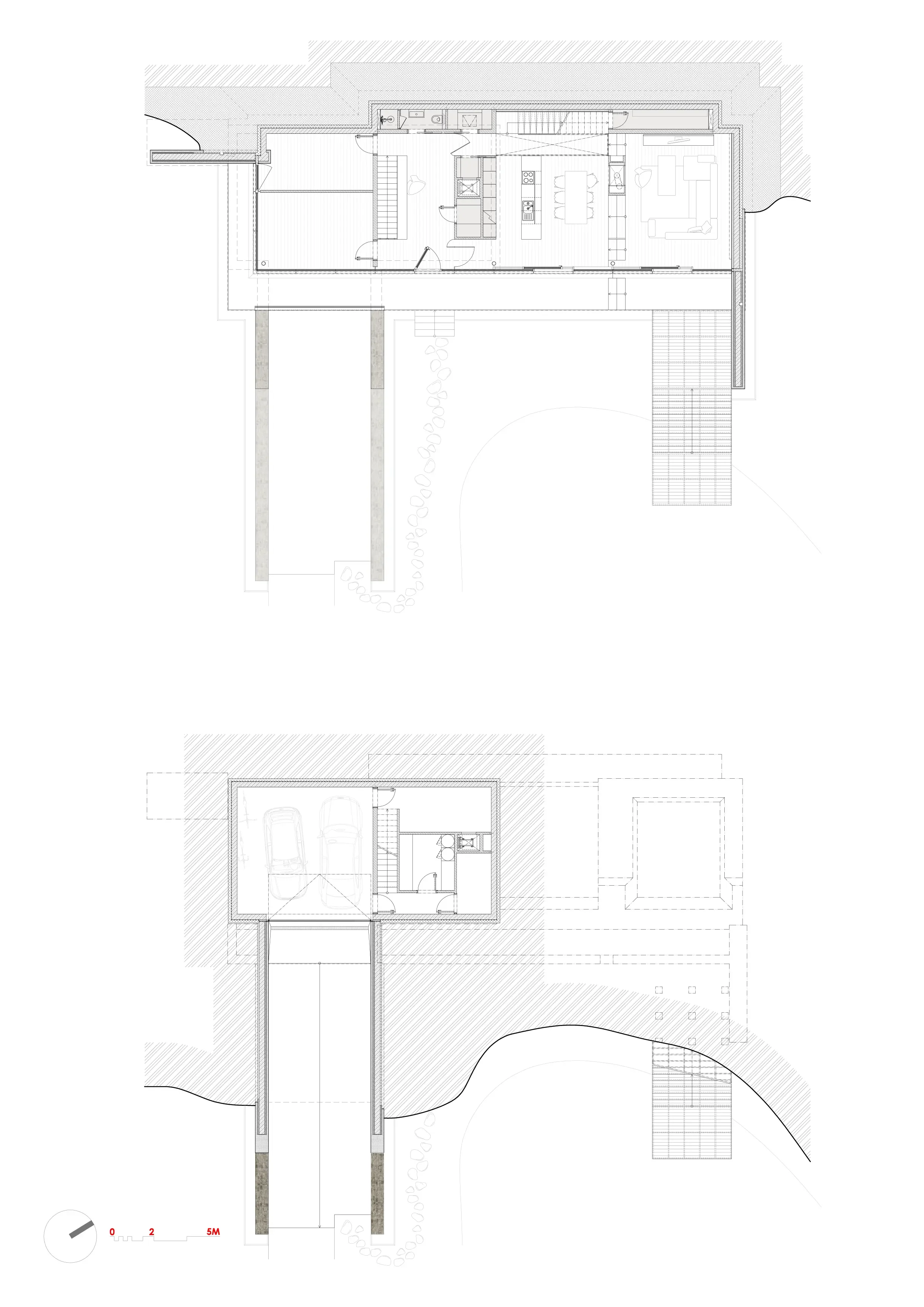 Vila Srbin_vykresy_02_Pudorysy 1PP-1NP.webp