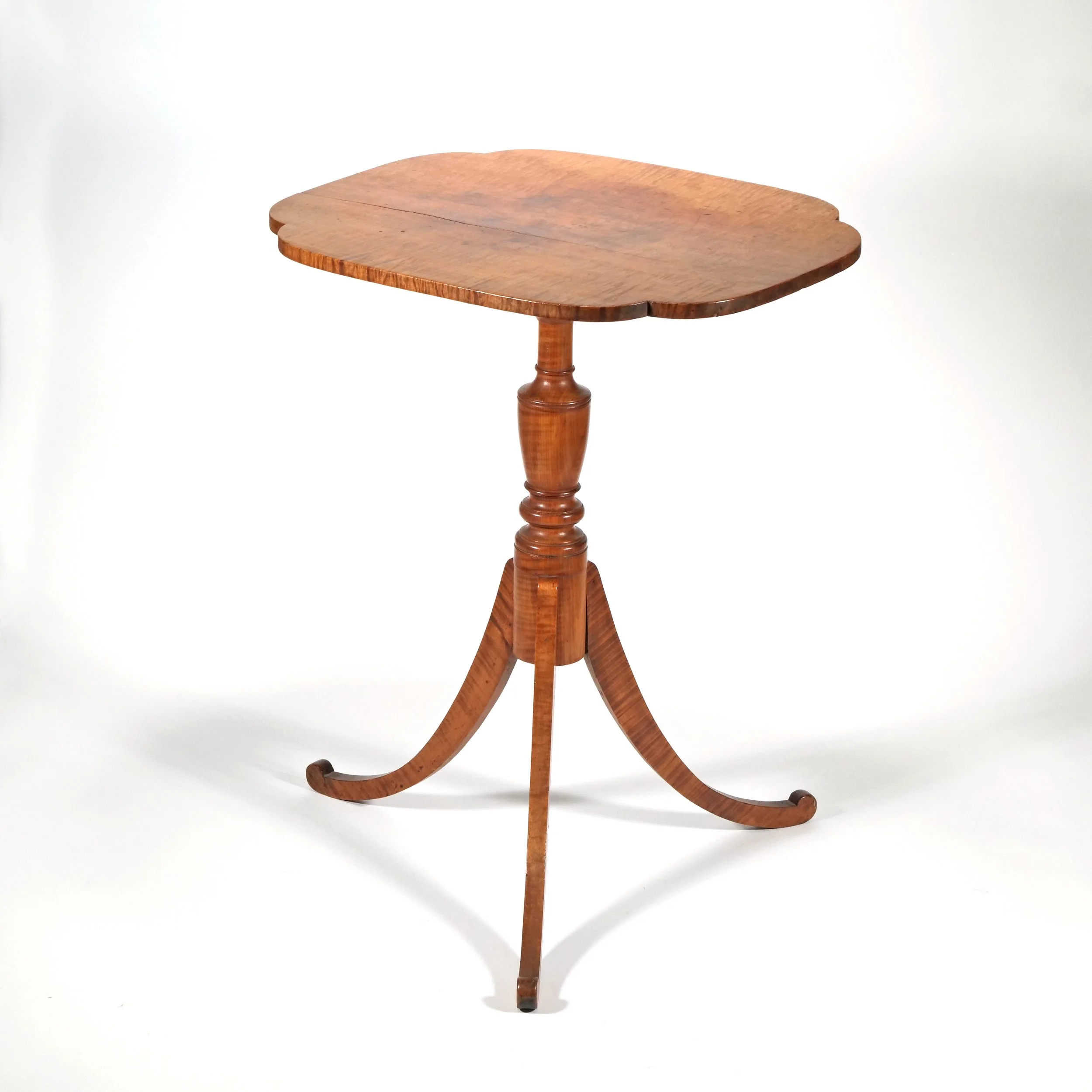 18th/ 19th CENTURY AMERICAN TIGER MAPLE CANDLE STAND // HAMMER: $850