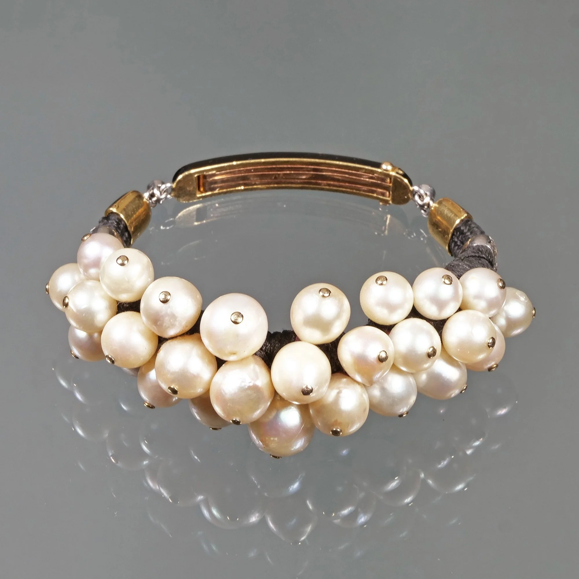 French Art Deco Pearl, Diamond, Enamel & 18k Gold Bracelet // HAMMER: $12,000