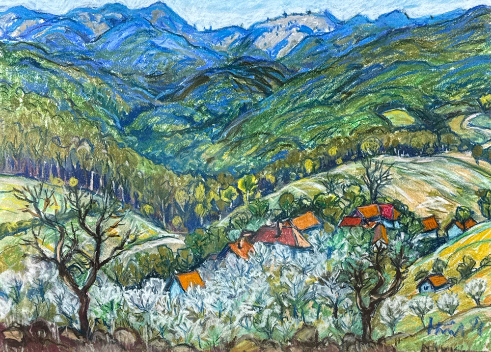 A landscape pastel painting