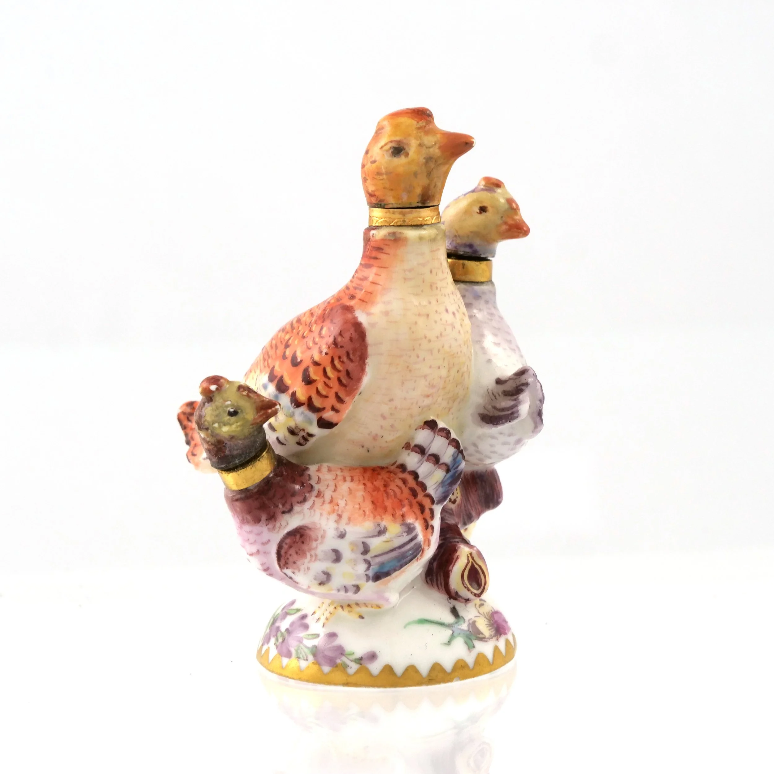 CHELSEA PORCELAIN "HEN & CHICKS" TRIPLE SCENT BOTTLE