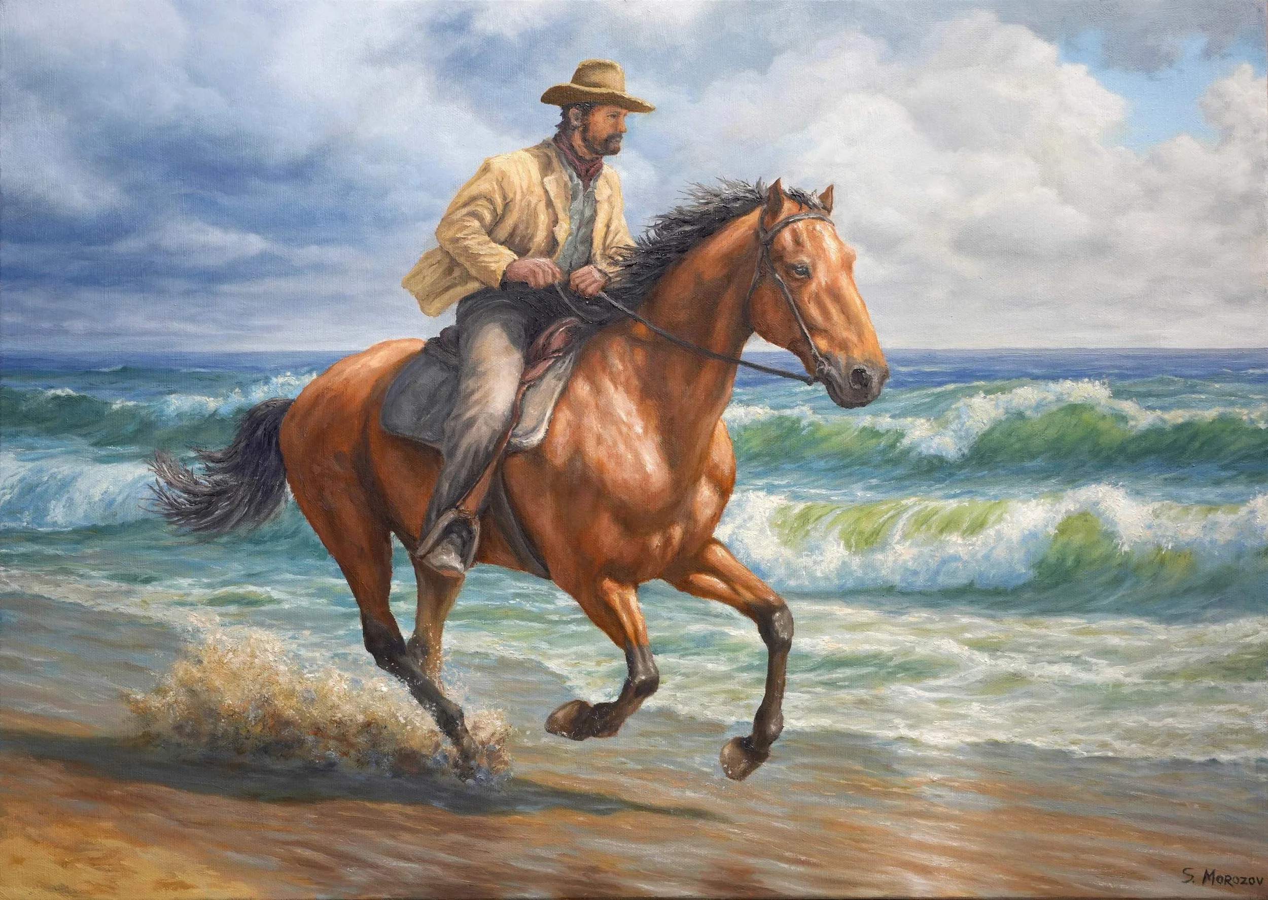Rider by the Sea - 70x50 cm (27.5 x 19.6 inch)
