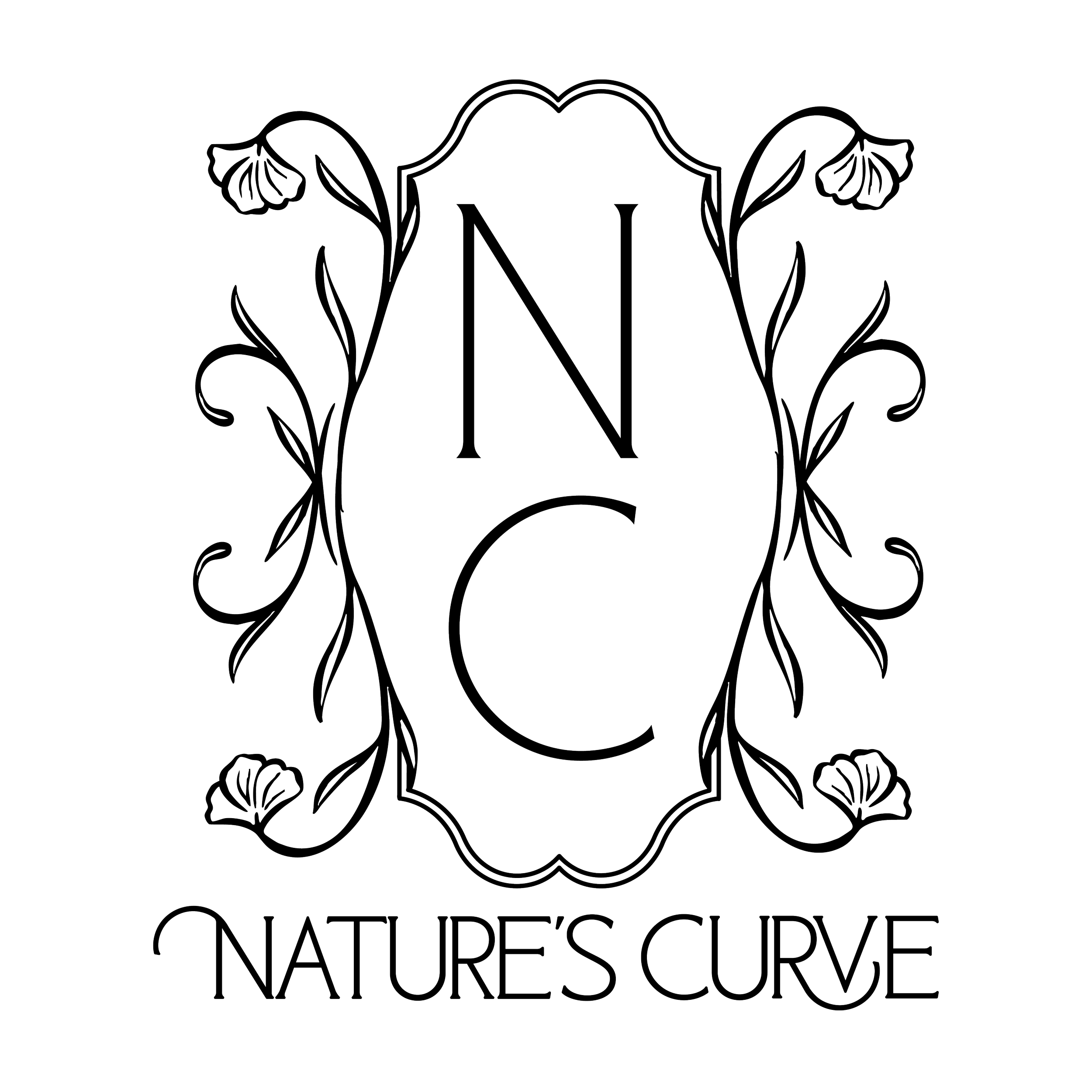 Logo with the letter N and C surrounded by floral decoration, with the words 'Nature's Curve' below.