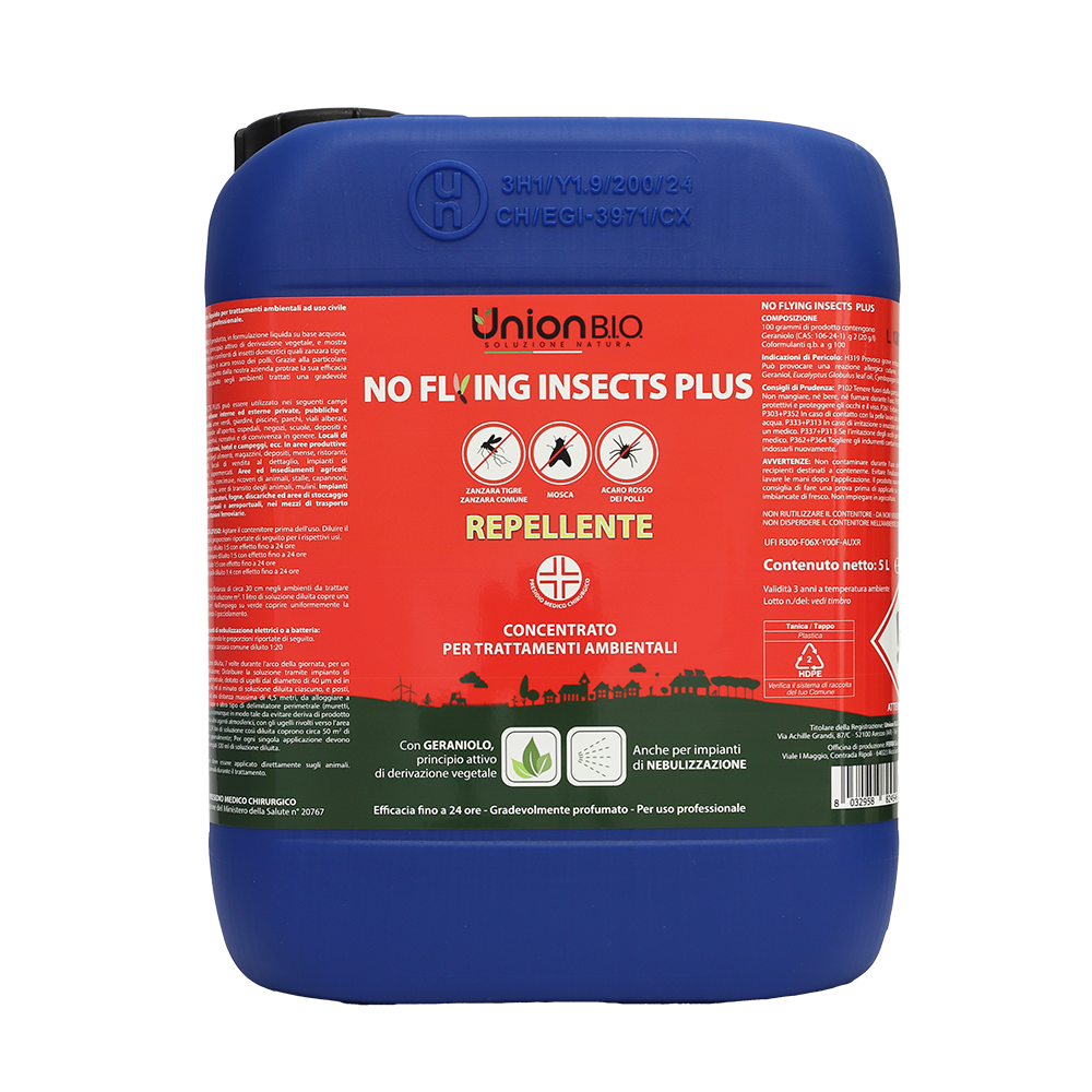 No Flying Insect Plus Zanzara 5 Litri – Repellente Concentrato al Geranio per Zanzare, Mosche e Acaro Rosso