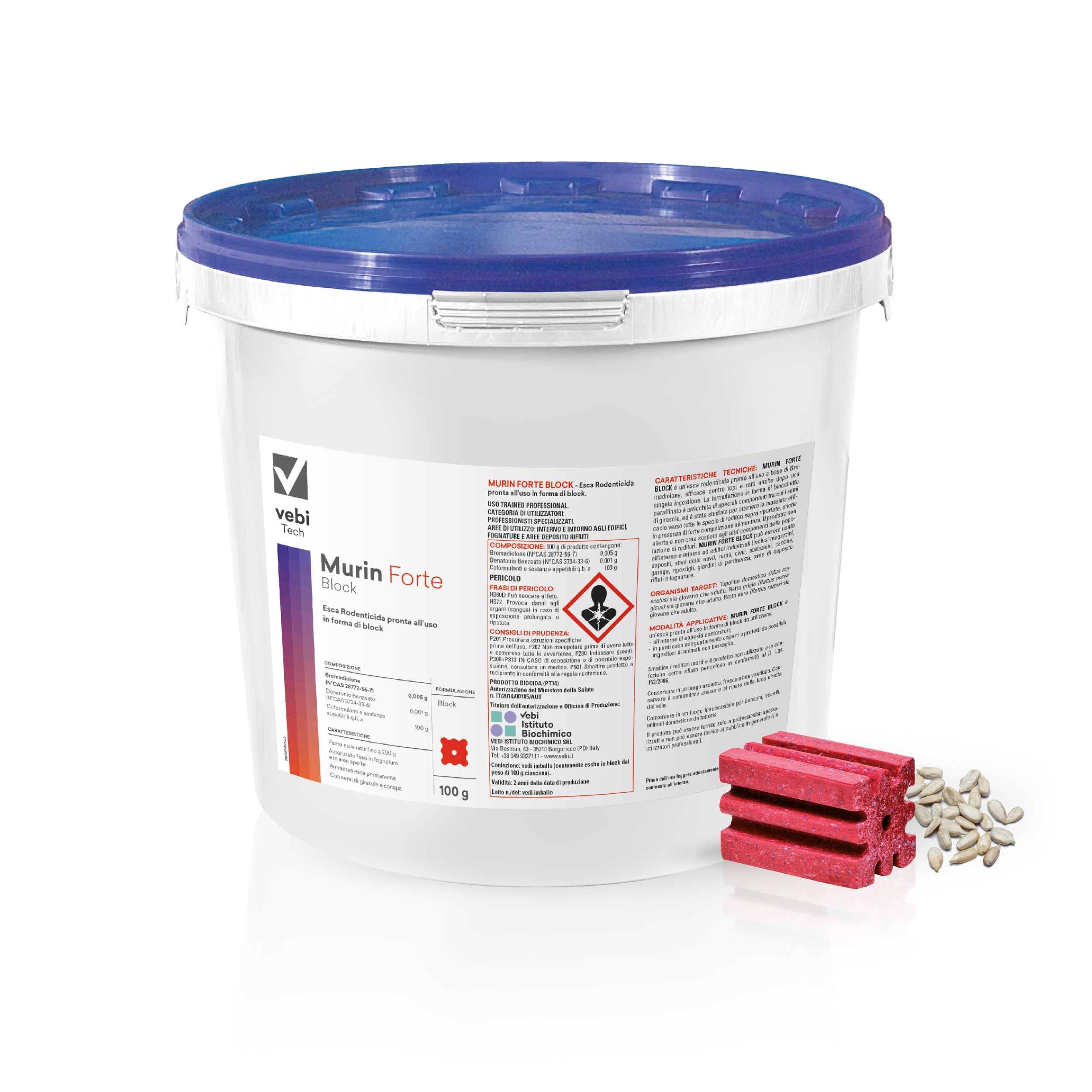 Murin Forte Block 10 kg Esca Rodenticida Pronta Uso Bromadiolone per Topi-Ratti