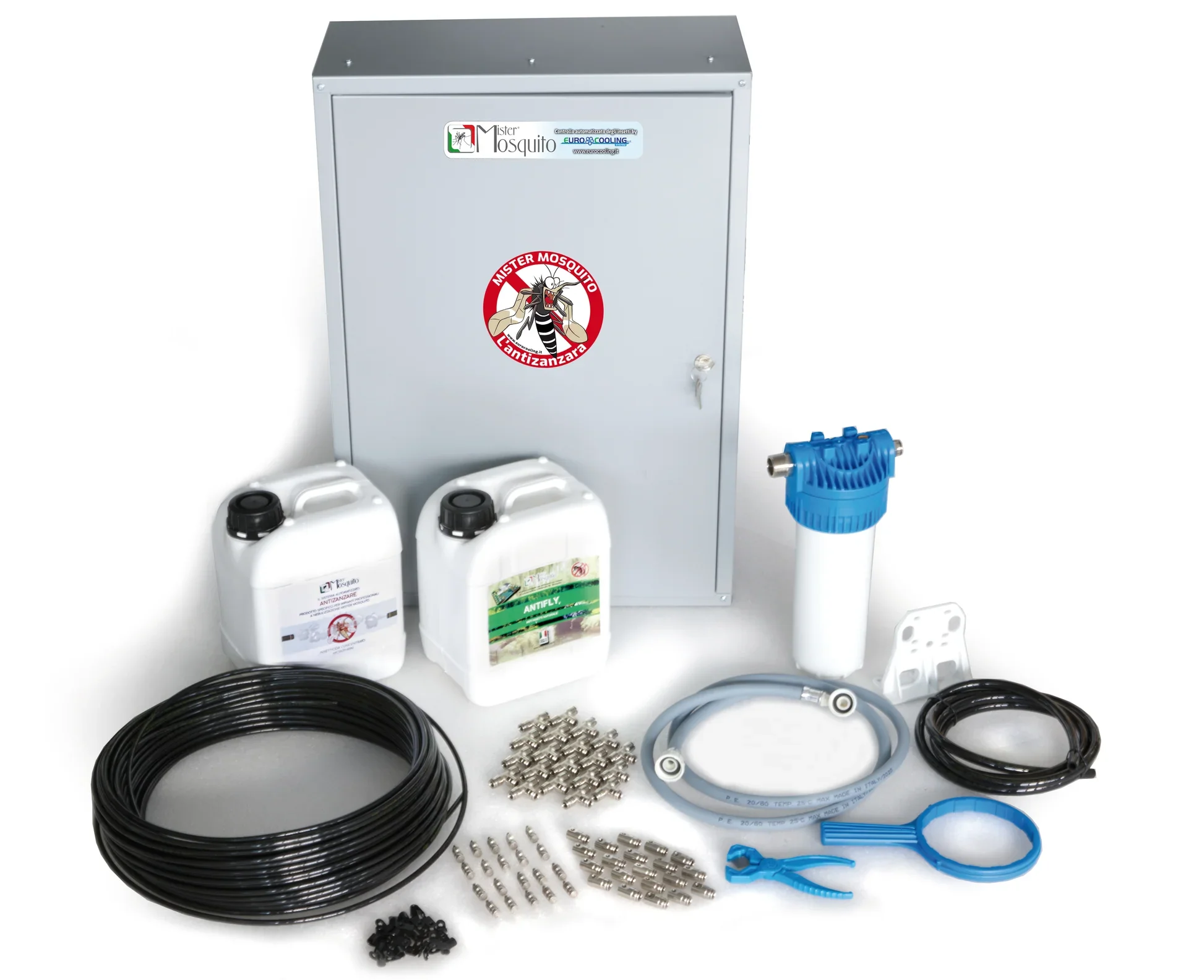 Kit Mister Mosquito SMART PLUS doppio prodotto – Sistema Antizanzare Automatico a Nebulizzazione ULV con App, Centralina Smart e Accessori Completi