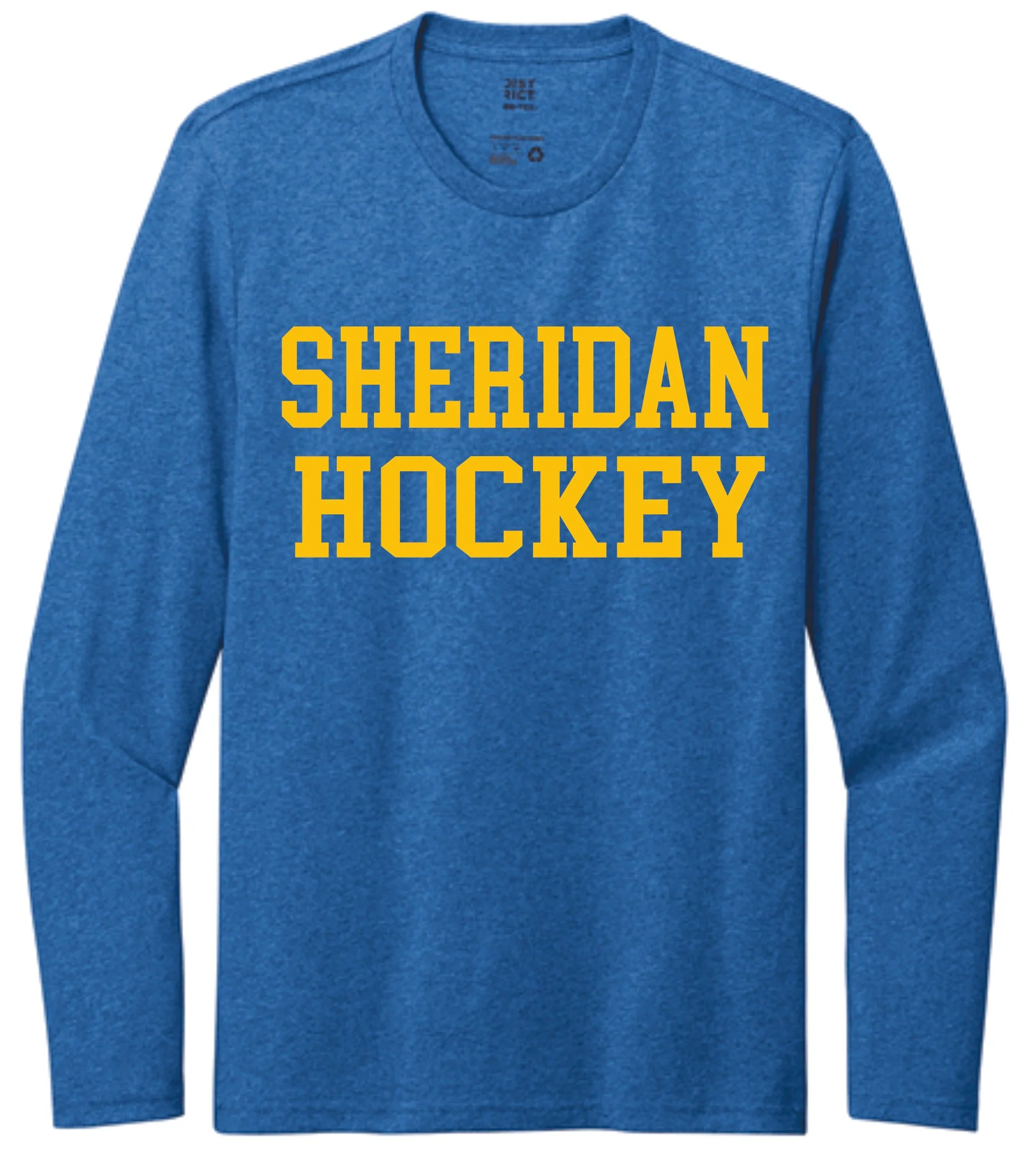 Blue Long Sleeve T with Sheridan Hockey Logo