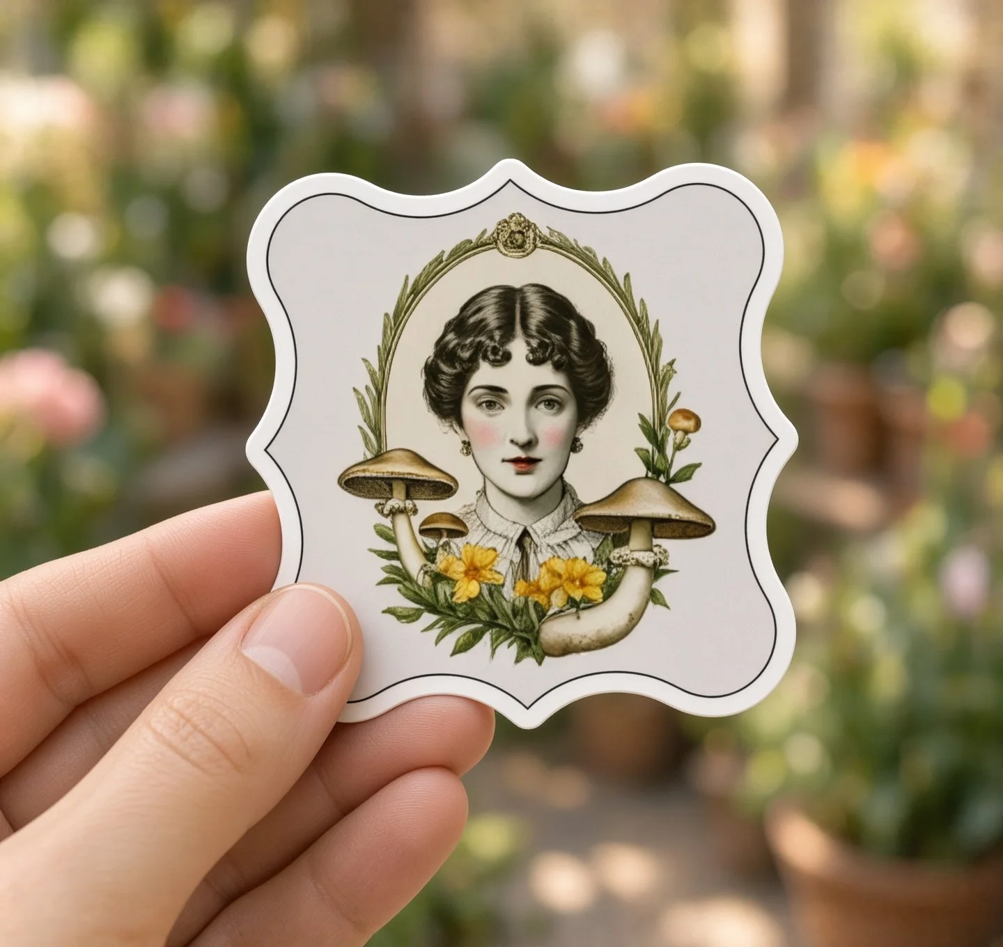Vintage Victorian Lady Vinyl Sticker | Antique Botanical & Portrait Aesthetic Decal