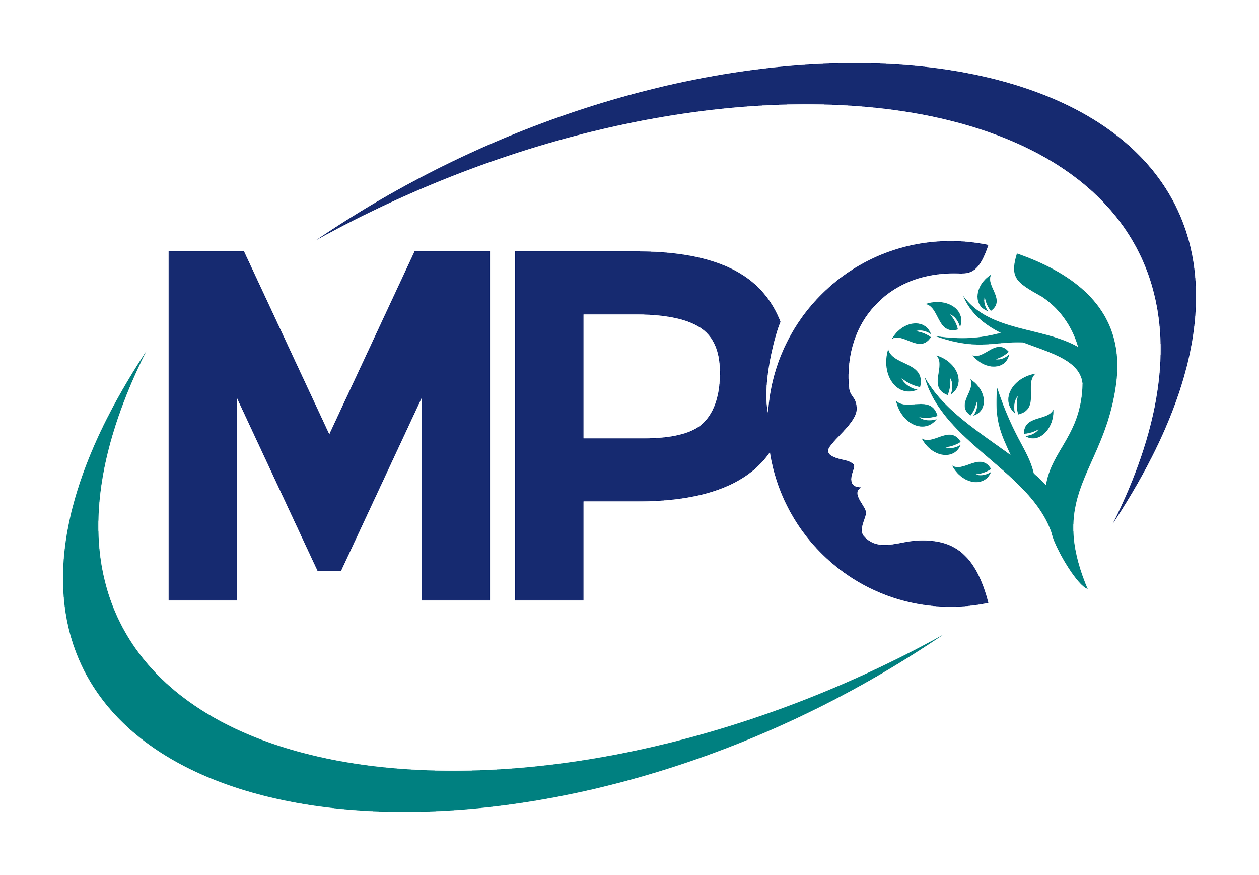 Logo of MPC with a stylized human face profile and green leaves forming the head, surrounded by a swooping blue line.