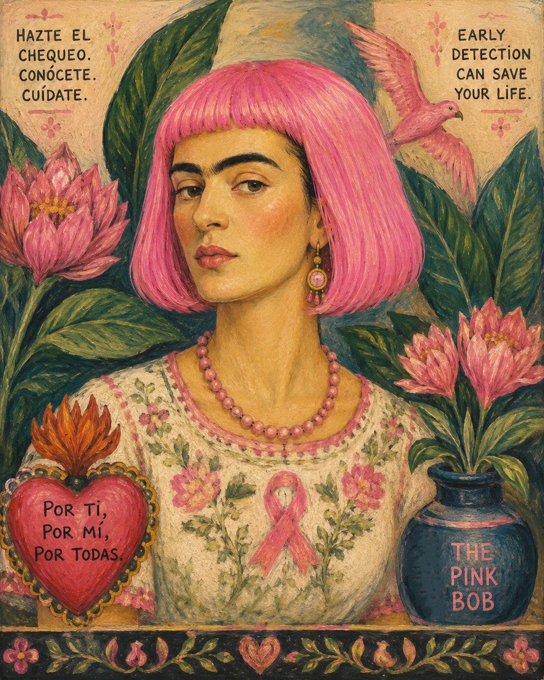 Frida Kahlo has long been a symbol of resilience, individuality and the strength of women. 

I like to think she would have embraced a project like The Pink Bob Movement, using creativity to spark conversations that truly matter 💗

This isn't a lost