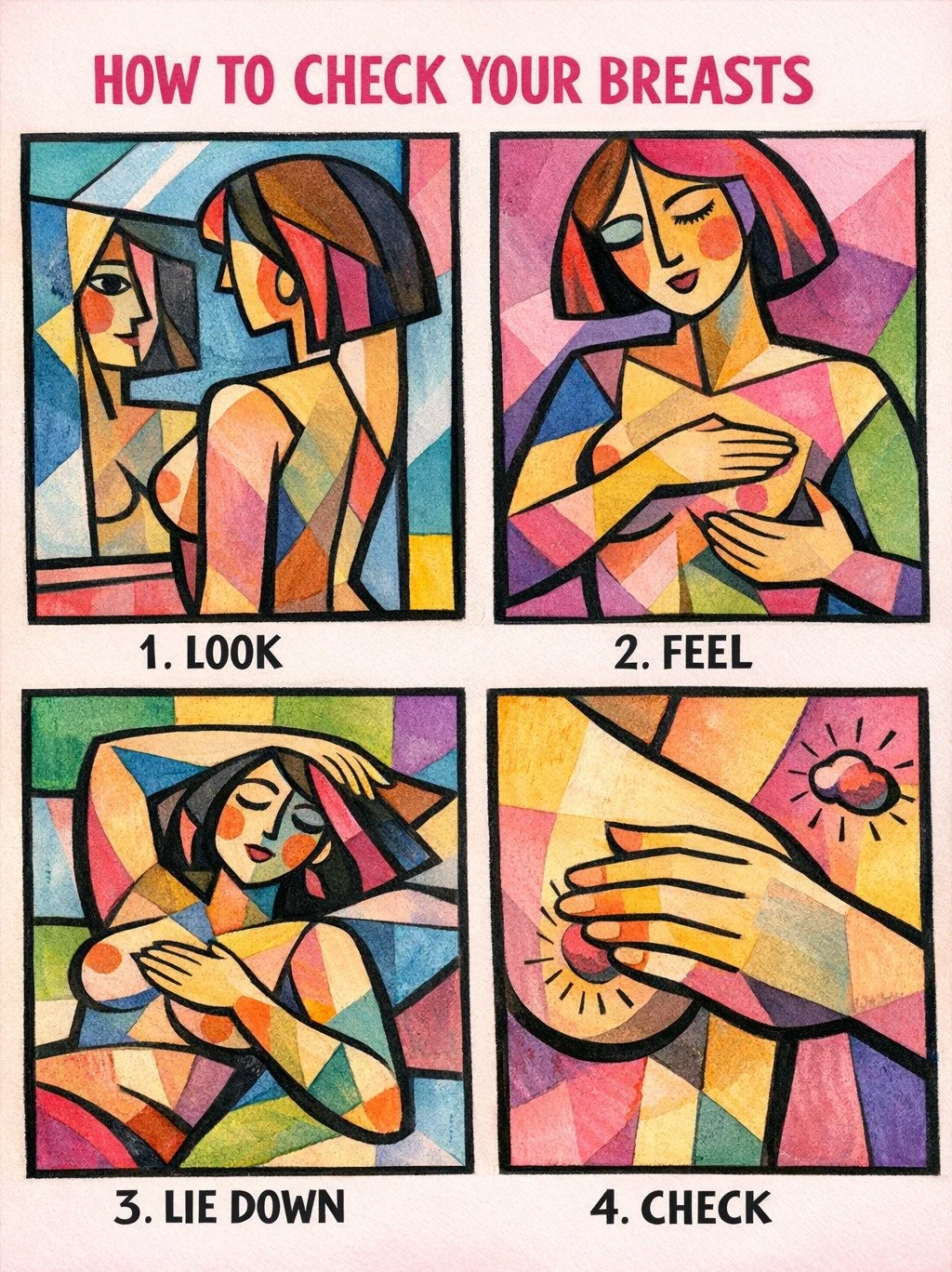 What if Pablo Picasso had been asked to help explain how to check your breasts?

He broke the rules of art to help people see the world differently. I like to imagine he would have used that same creativity to make breast awareness impossible to igno
