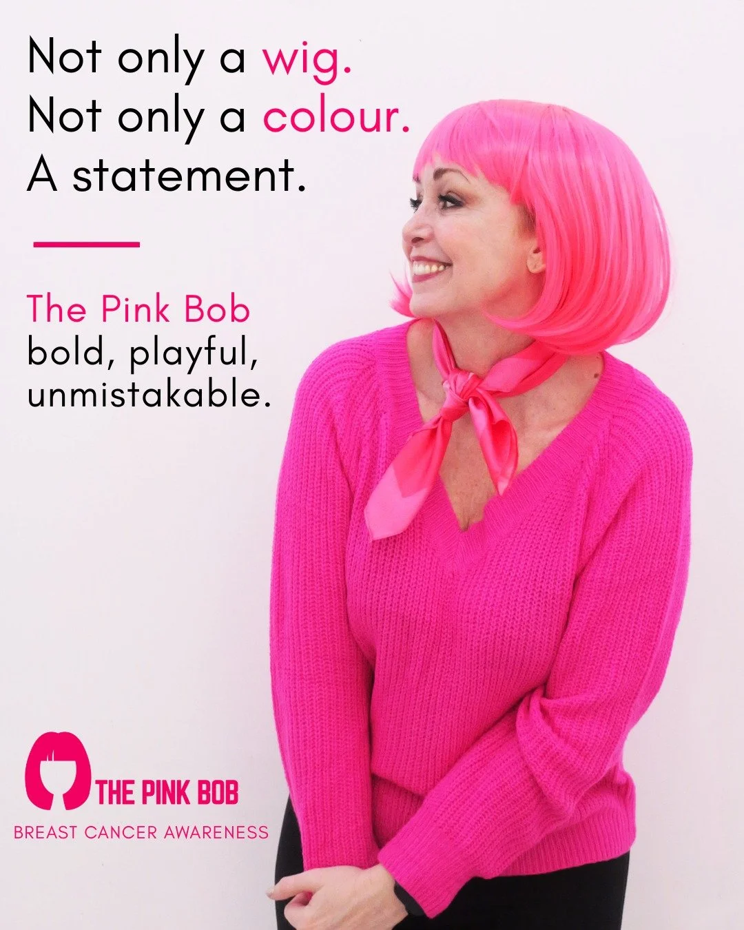 It started as one wig, one colour, one idea: what if solidarity could be bold instead of quiet?
Not only a wig. 
Not only a bold colour. 
A statement.
The Pink Bob
bold, playful, unmistakable.

Breast Cancer Awareness &hearts;

#thepinkbobmovement #b