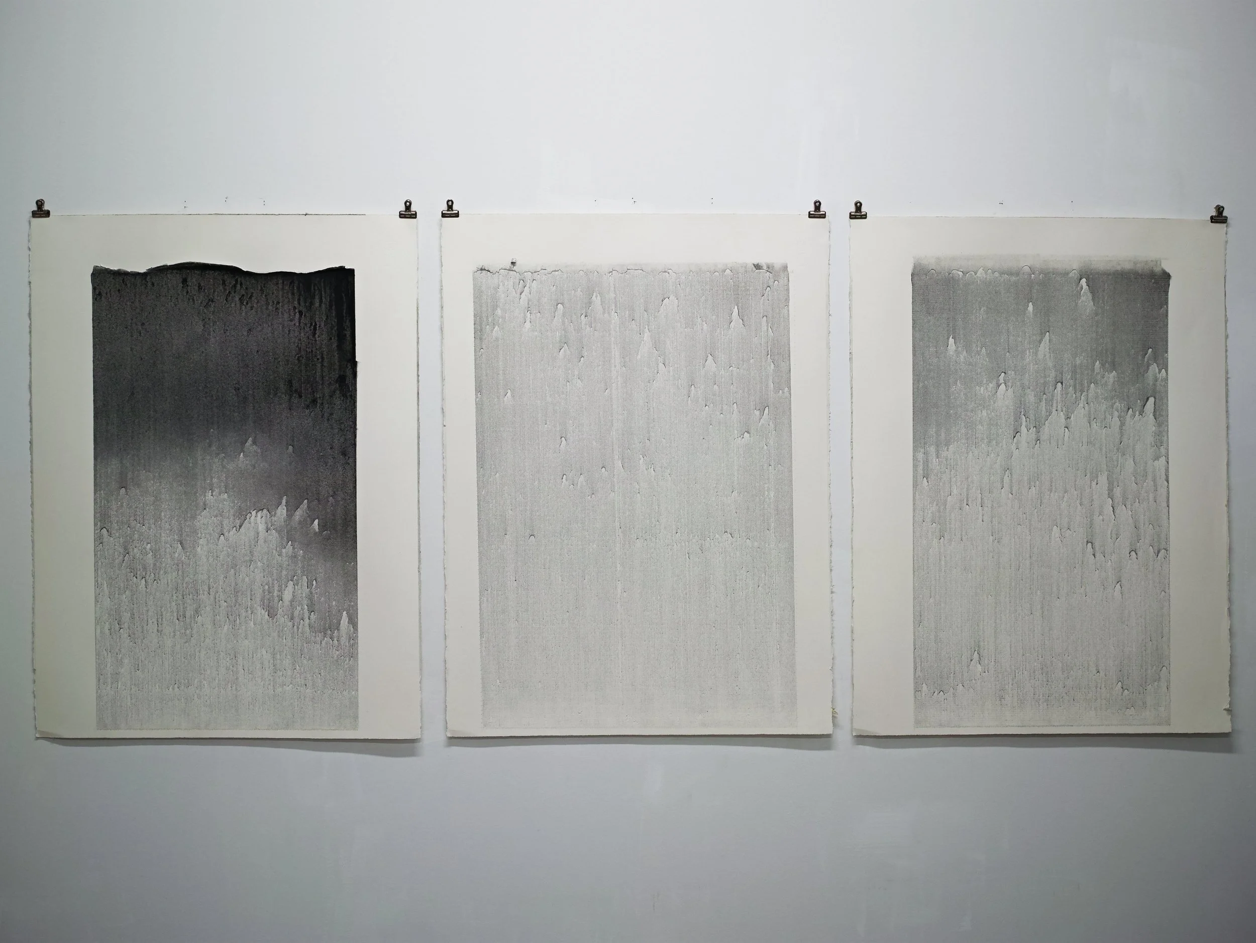 Three large scale processed based charcoal drawings.