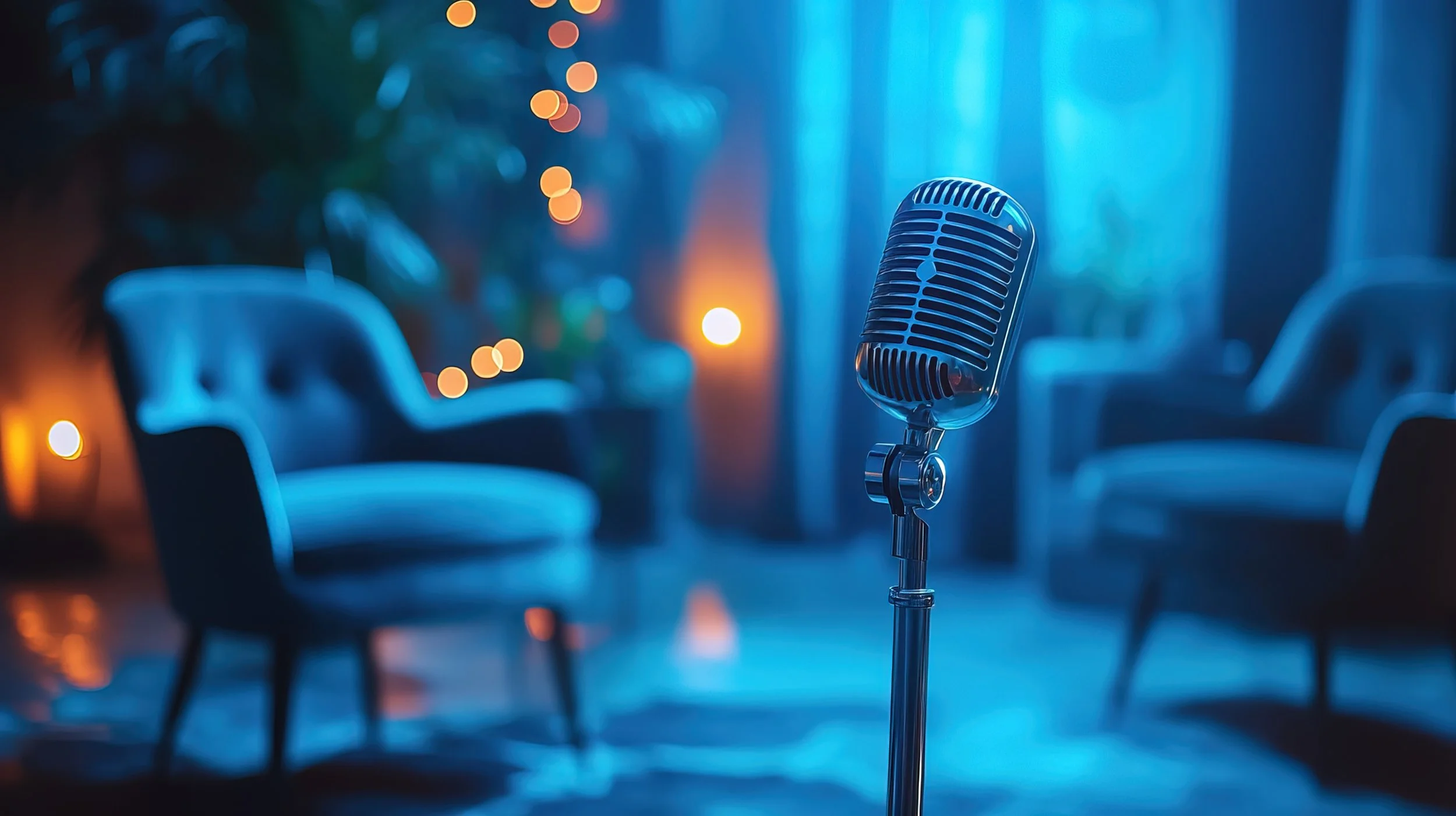 podcast microphone in blue