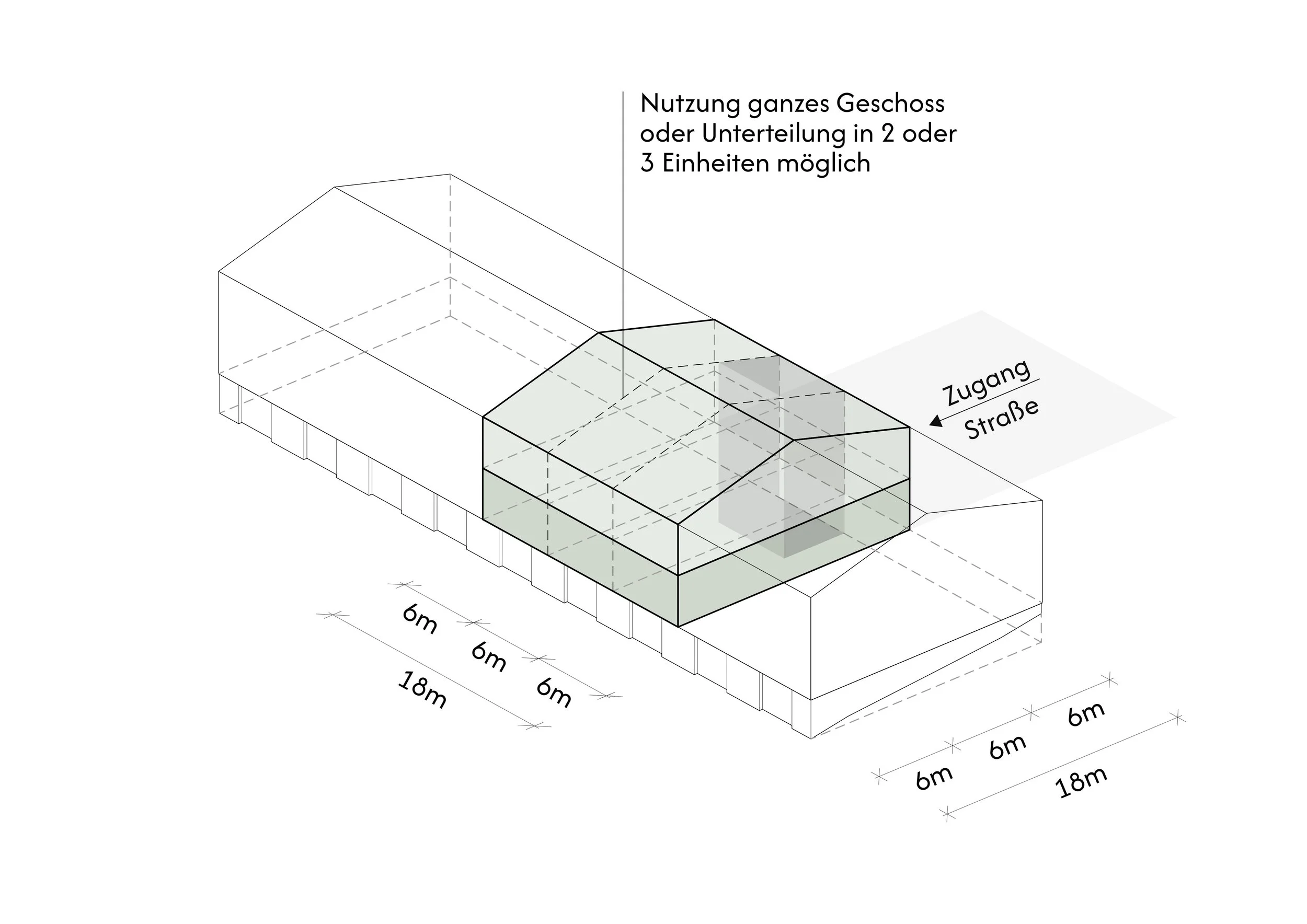 Modultyp B mit horizontal kombinierbaren Flächen für Gewerbe, Büro, Praxis oder Atelier