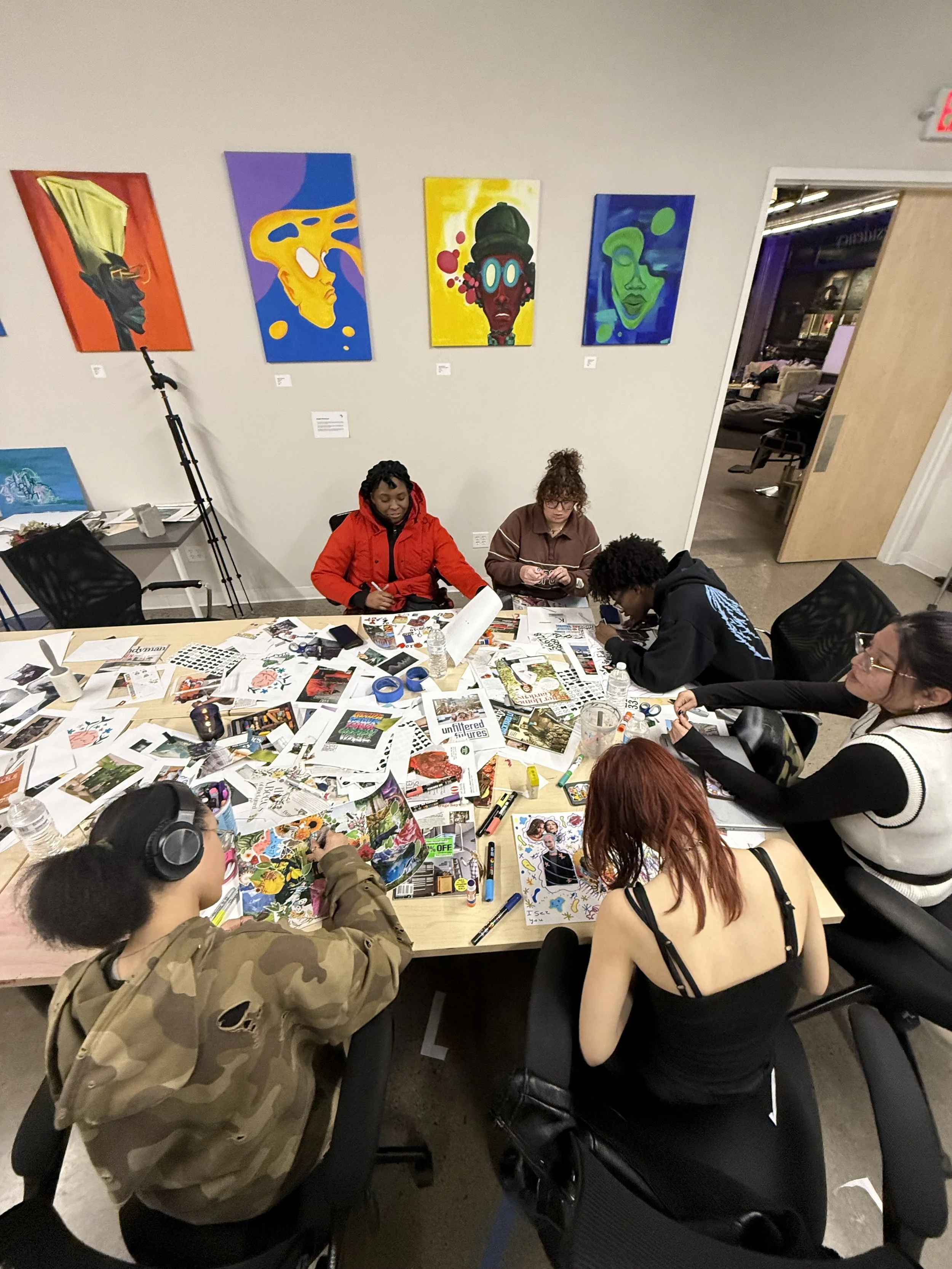 Illustration of a partially eaten chocolate chip cookie with three chocolate chips on a black background.