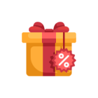 Gift box with a red ribbon and a discount tag