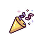 Party popper with confetti and sparkles.