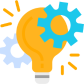 A light bulb combined with gear icons, symbolizing ideas and innovation.