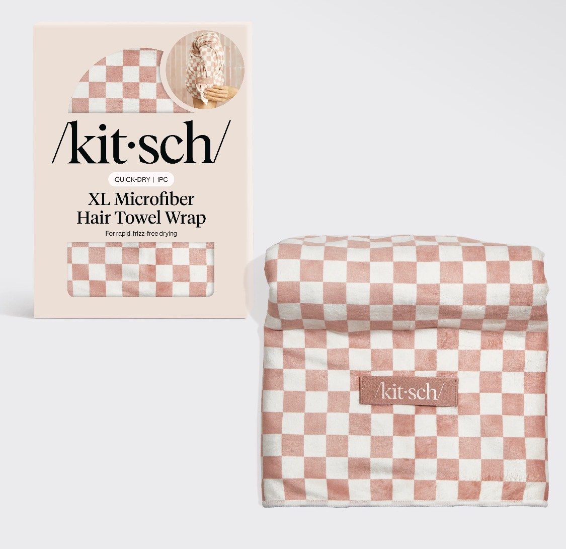 Terracotta Checker, Extra Large, Quick-Dry Hair Towel Wrap