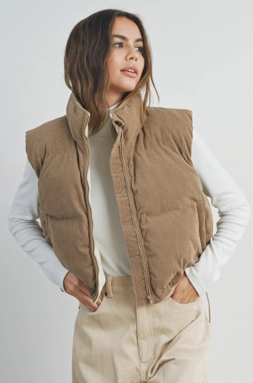 Cropped Corduroy Puffer Vest