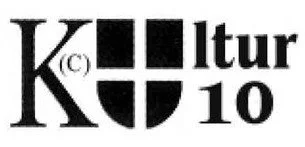 Logo für Kultur 10 mit schwarzem Kreuz und Text