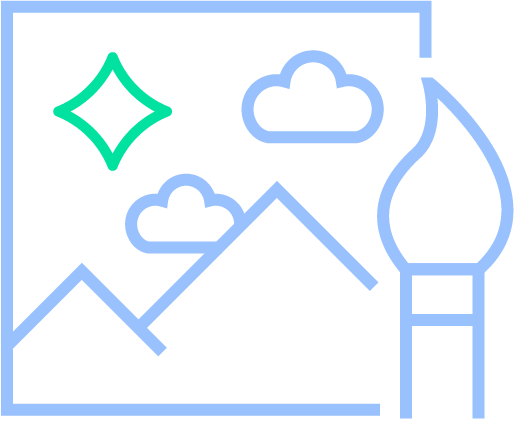 Line drawing of mountains, clouds, a star, and a candle on a black background.