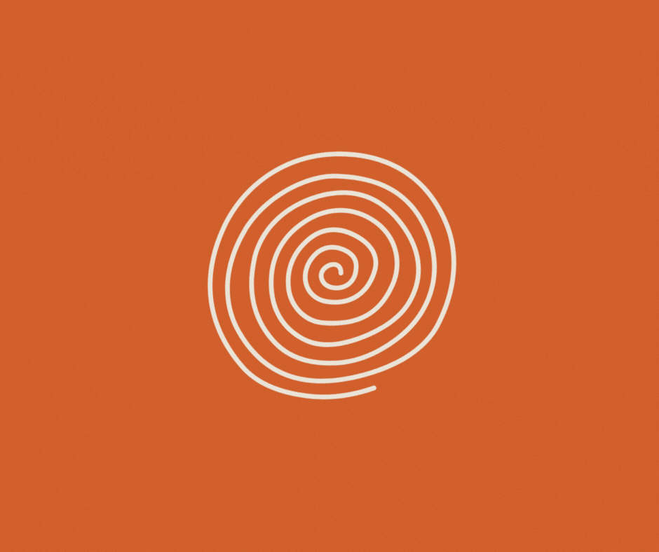 White spiral design on an orange background