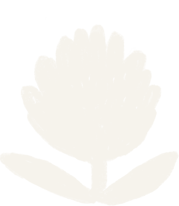 A white silhouette of a flower with leaves on a black background.