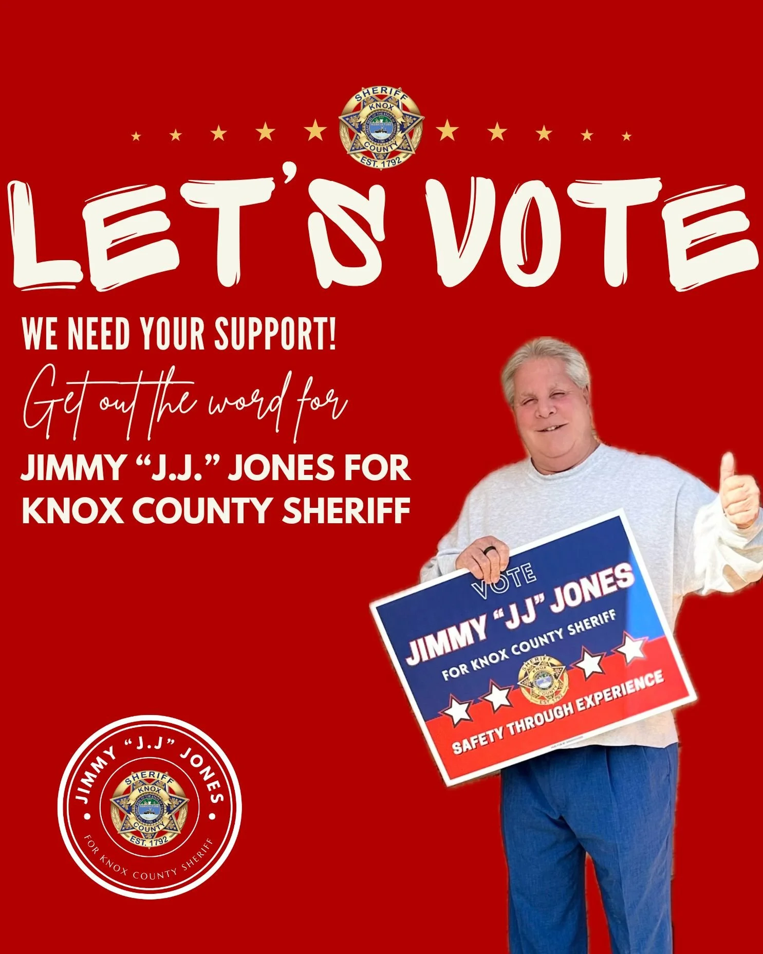 🚨 It&rsquo;s TIME to MAKE IT HAPPEN, Knox County! 🚨

The countdown is on, and this election is coming QUICKLY. Now is the time to spread the word and rally behind the only candidate with the experience to lead our Sheriff&rsquo;s Office with streng