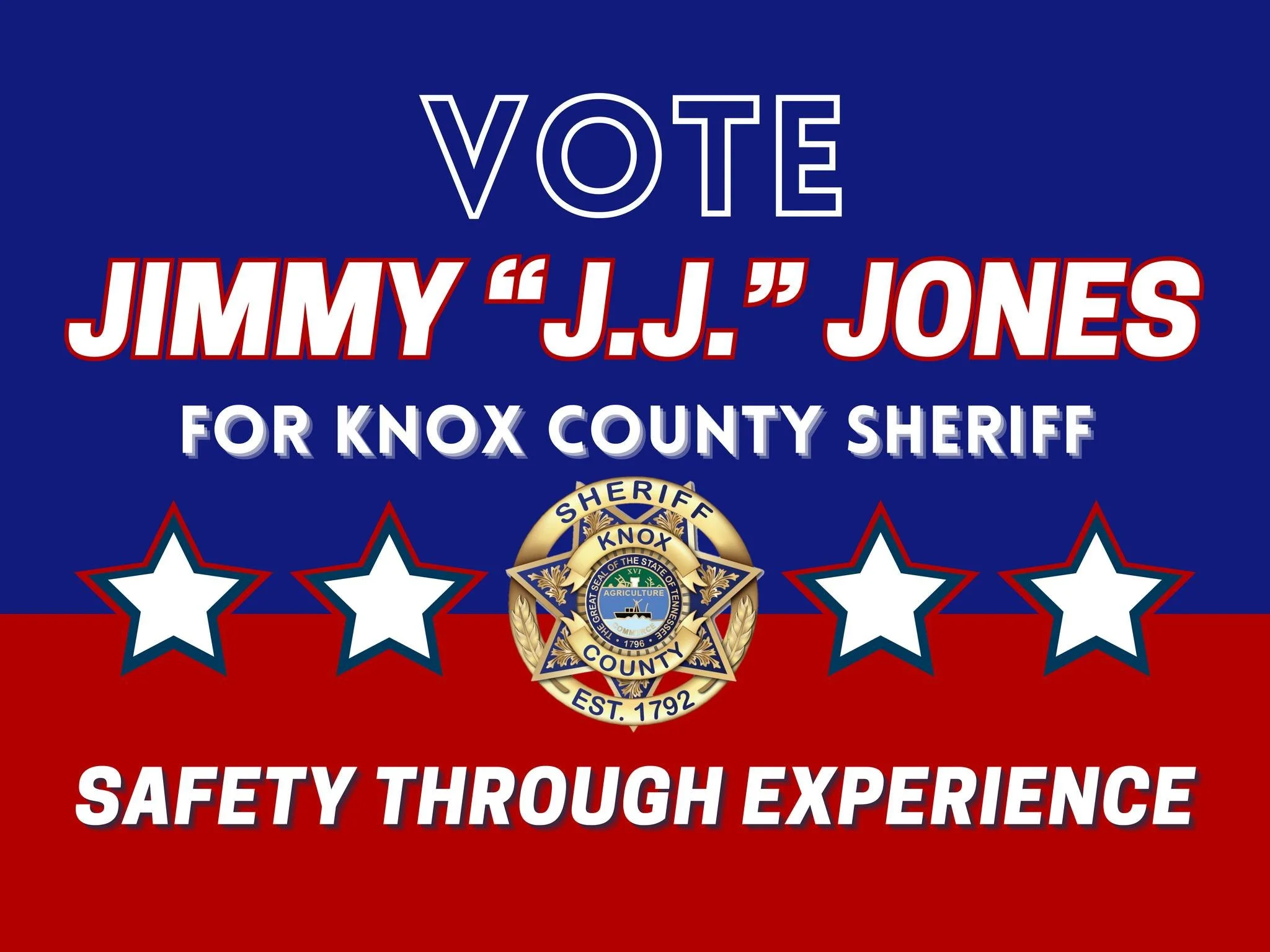 🚨 WANT A CAMPAIGN SIGN? 🚨

We&rsquo;re getting ready to send out signs across Knox County for those who want to show their support for J.J. Jones for Sheriff!

If you&rsquo;d like one for your yard, driveway, or business &mdash; DM us your name and