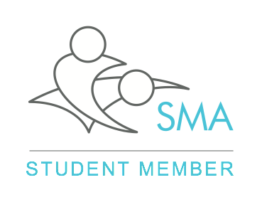 Logo featuring two abstract human figures, one large and one small, with the text 'SMA Student Member'.