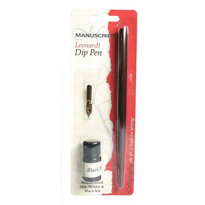 Manuscript Dip Pen Round Hand Nib Set with Holder & Black Ink