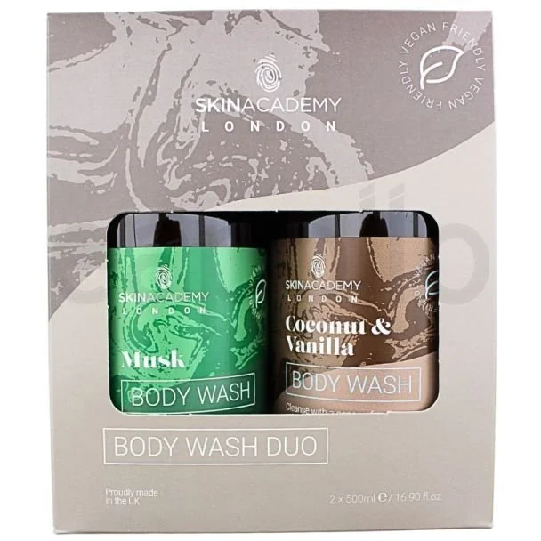 Skin Academy London Body Wash Twin Pack - Coconut & Vanilla  +  Musk