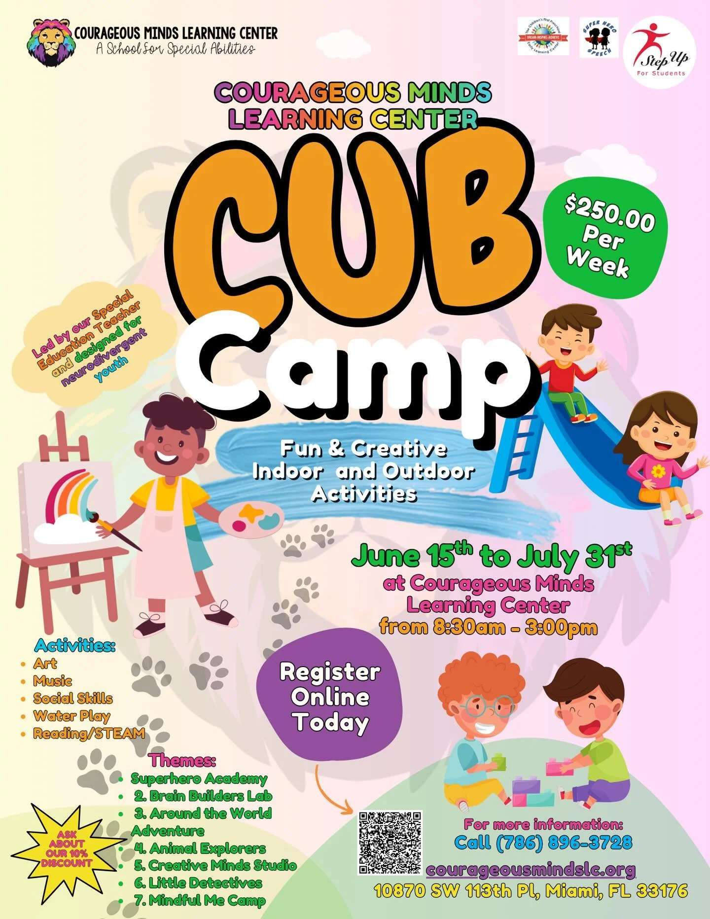 ☀️🎨 Courageous Minds Summer CUB Camp is HERE! 🐾💛

Looking for a fun, supportive, and creative summer experience for your child? Our camp is designed specifically for neurodivergent learners, led by a Special Education teacher, and filled with enga