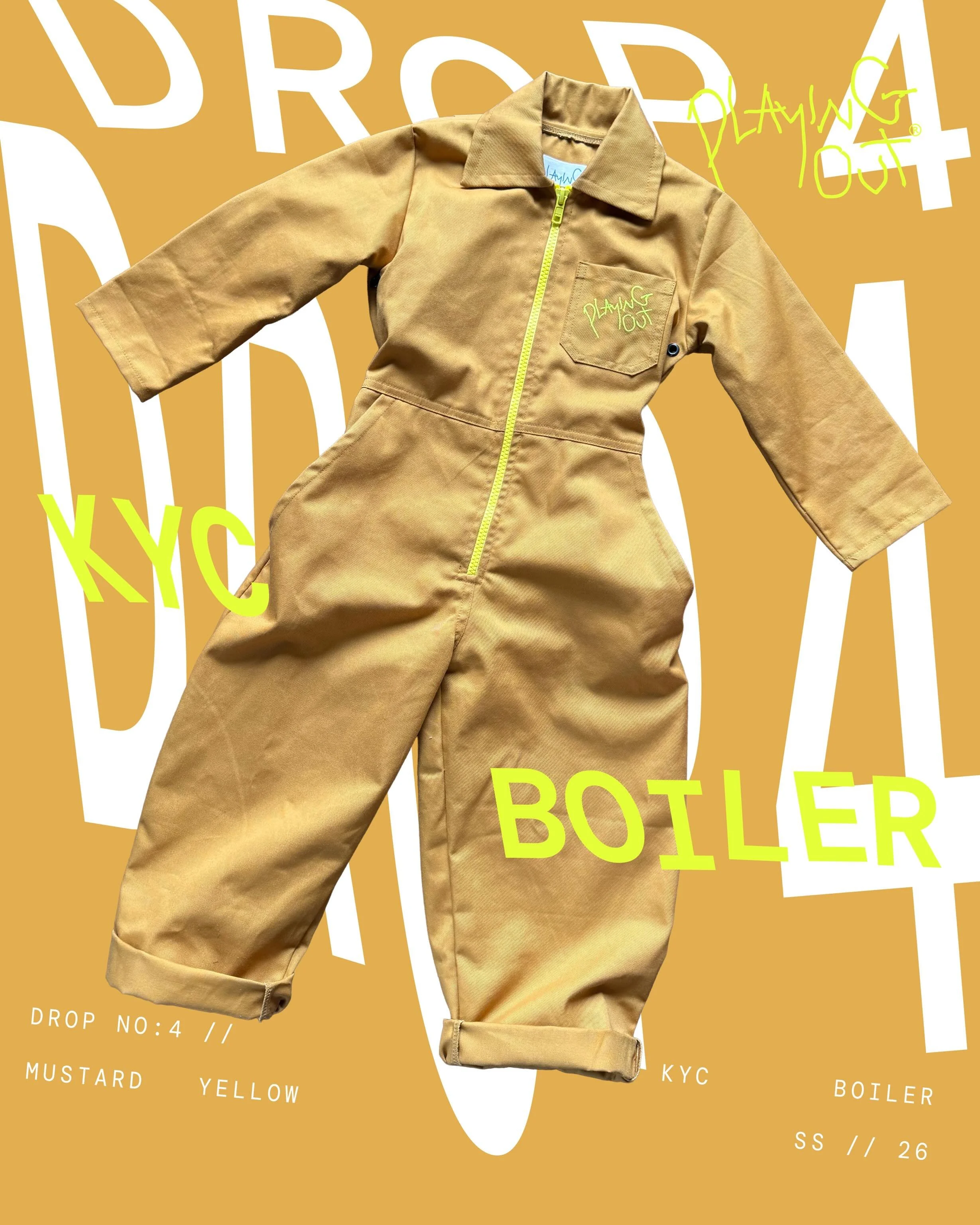 DROP 4 / / HAS ARRIVED 💛💫
Mustard Yellow cotton drill 

Shot by @leoniefreemanphoto 
Styled by @kim_howells 
Shoes @schuhpr @crocseurope 🙏🏽

#playingout #madeformischief #ss26 #kidsboilers