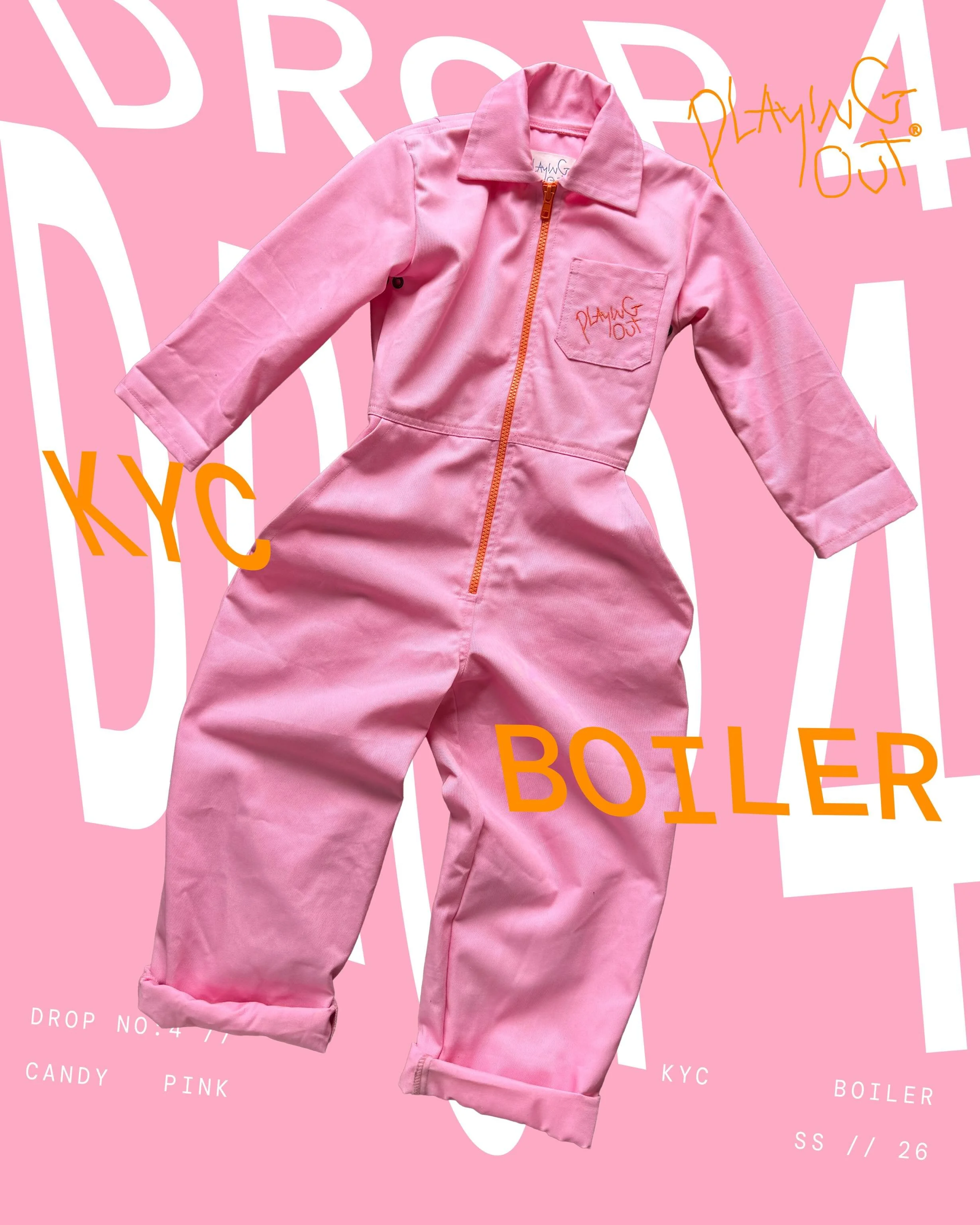 DROP 4 / / HAS ARRIVED 🩷💫
Candy pink cotton drill 

Shot by @leoniefreemanphoto 
Styled by @kim_howells 

#playingout #madeformischief #ss26 #kidsboilers